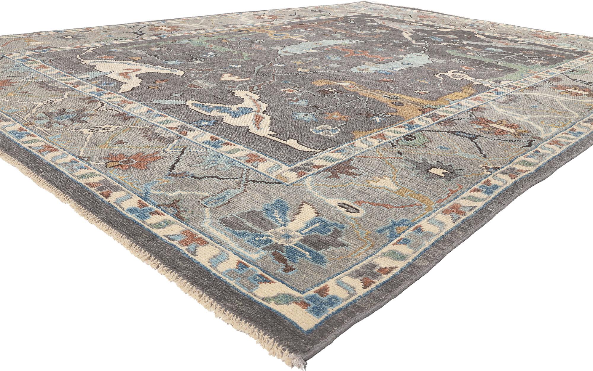 80991 New Modern Oushak Rug with Earth-Tone Colors, 09'00 x 12'05. Emanating timeless style with incredible detail and texture, this modern Oushak rug is the answer to upscale design furnishings, whether generously or gingerly appointed. The
