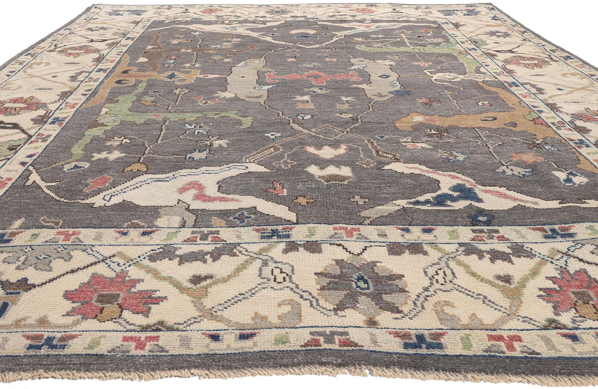 Pakistani New Modern Style Oushak Rug with Earth-Tone Colors For Sale