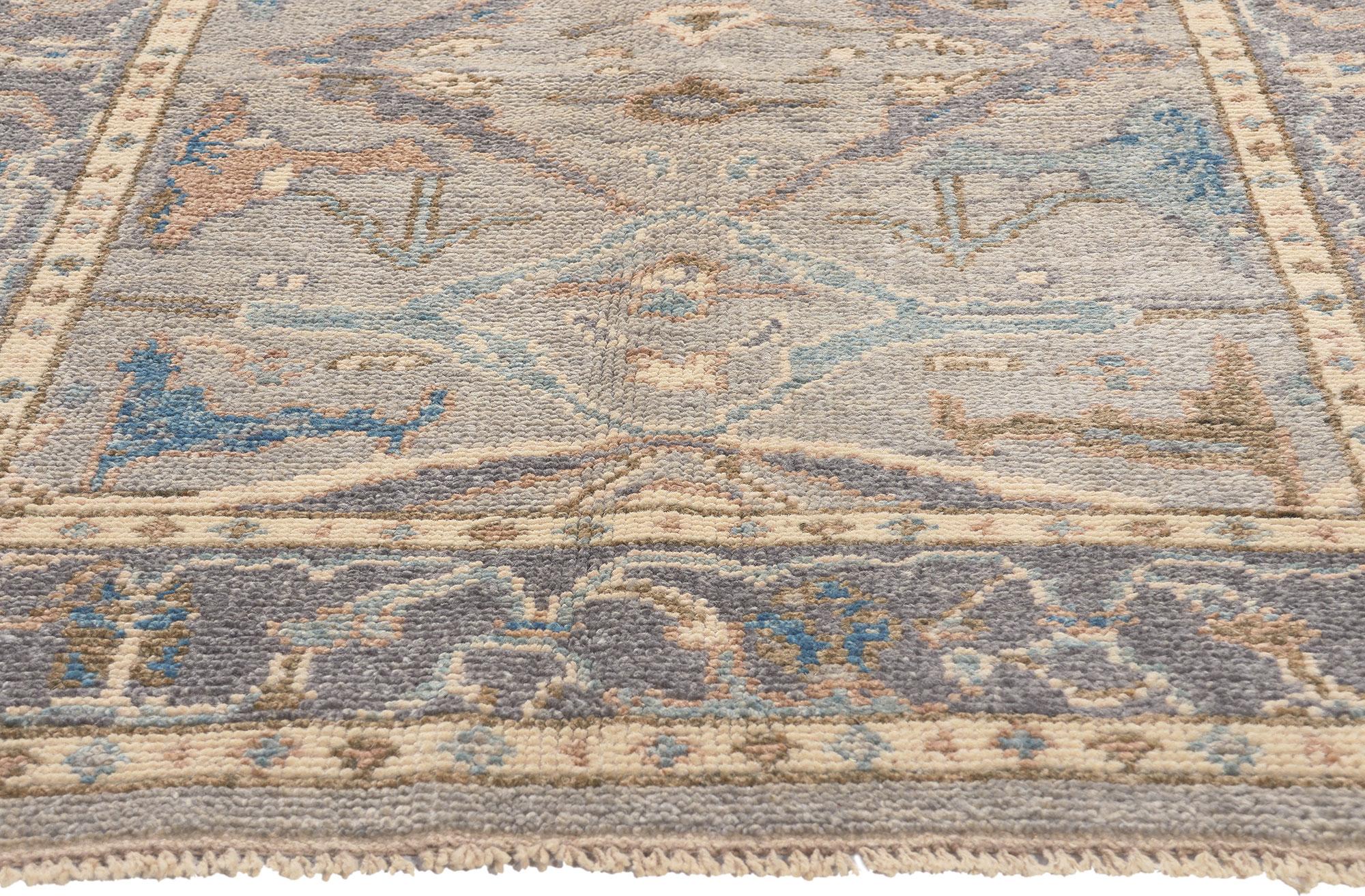 Hand-Knotted New Modern Style Oushak Rug with Earth-Tone Colors For Sale