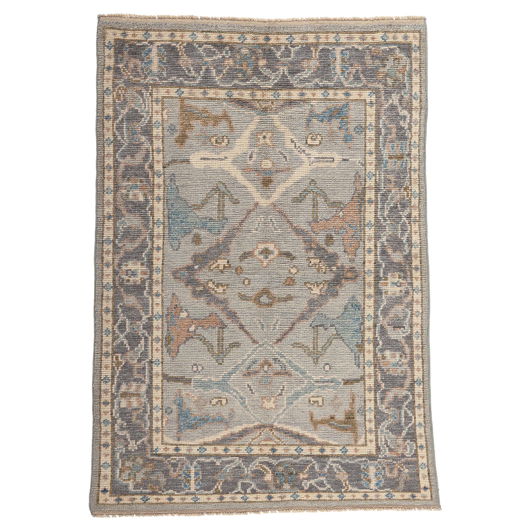 New Modern Style Oushak Rug with Earth-Tone Colors