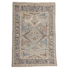 New Modern Style Oushak Rug with Earth-Tone Colors