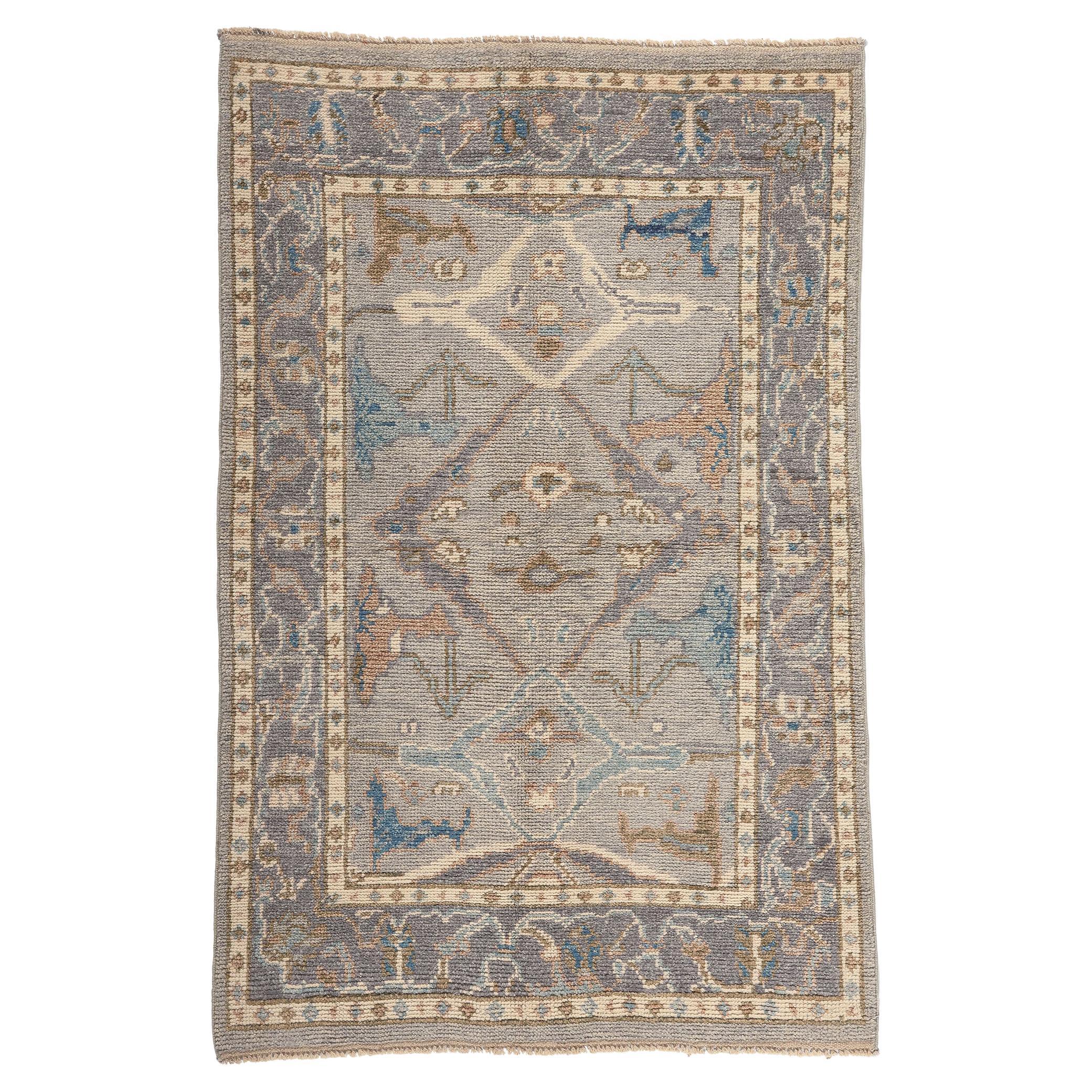 New Modern Style Oushak Rug with Earth-Tone Colors For Sale