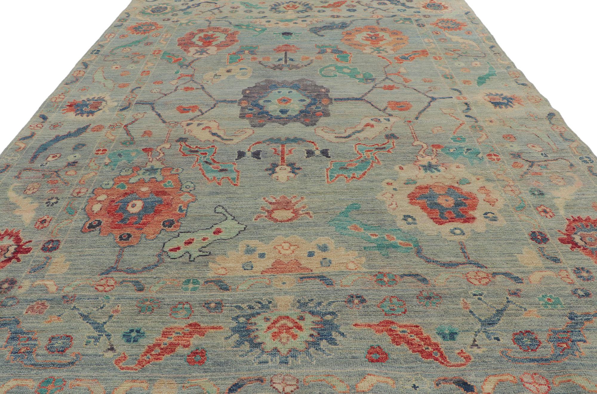 Pakistani New Modern Style Oushak Rug with Soft Colors For Sale