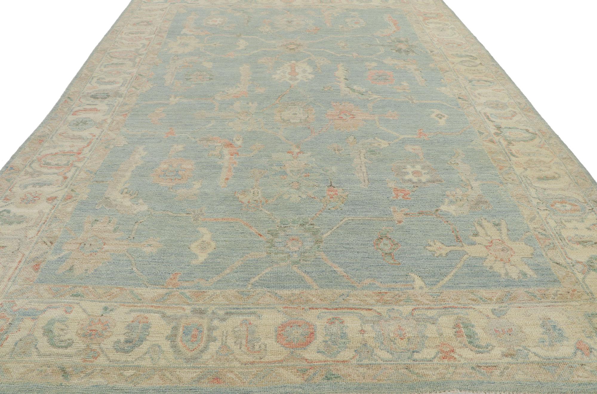 Hand-Knotted New Modern Style Oushak Rug with Soft Colors For Sale