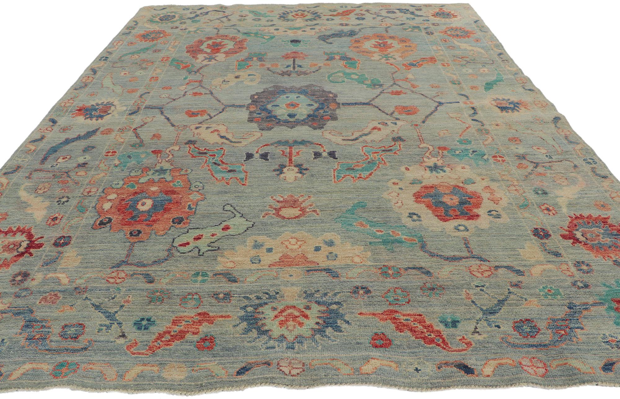 Oushak-Teppich im modernen Stil mit weichen Farben (Handgeknüpft) im Angebot