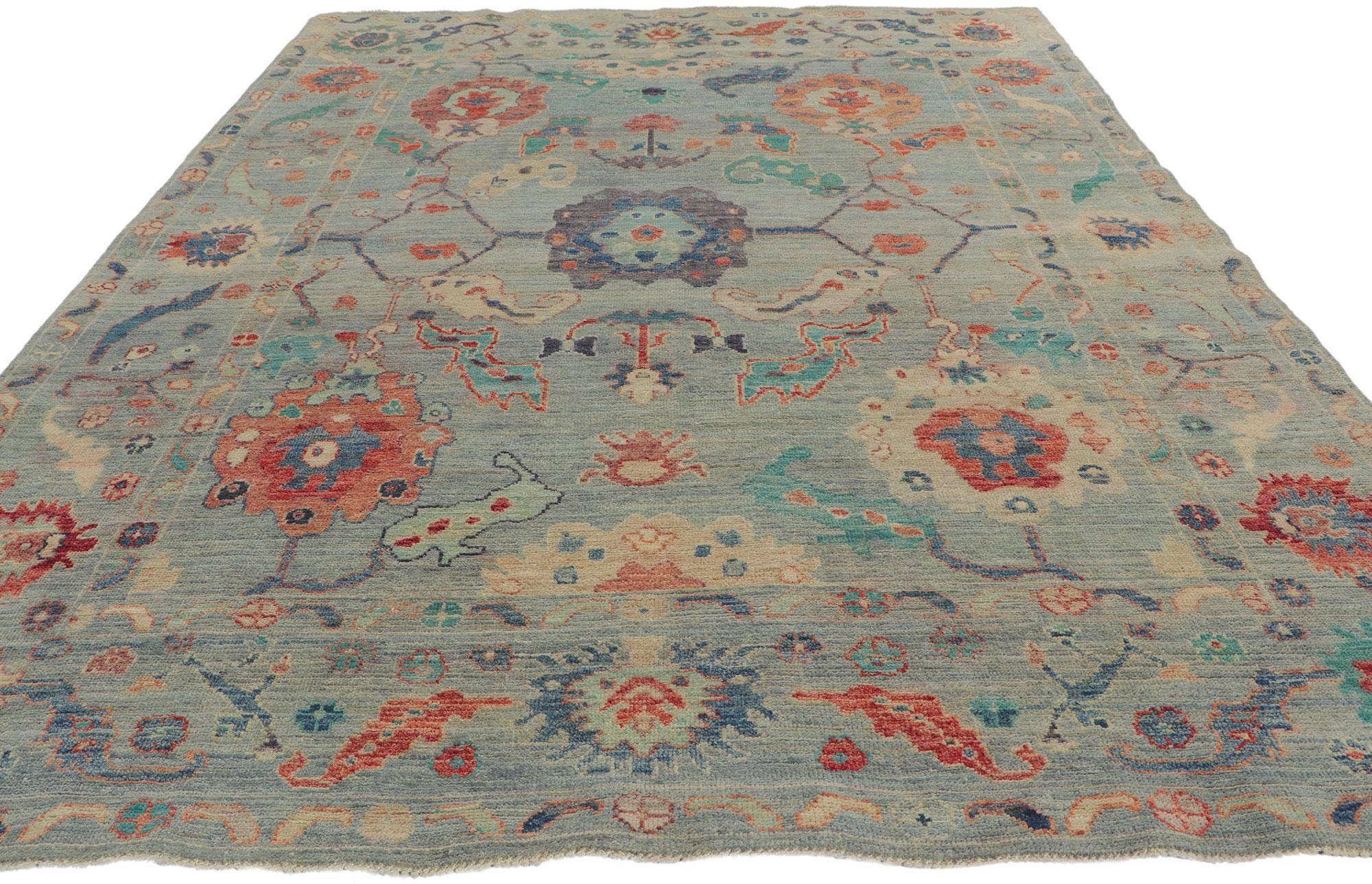 Hand-Knotted New Modern Style Oushak Rug with Soft Colors For Sale