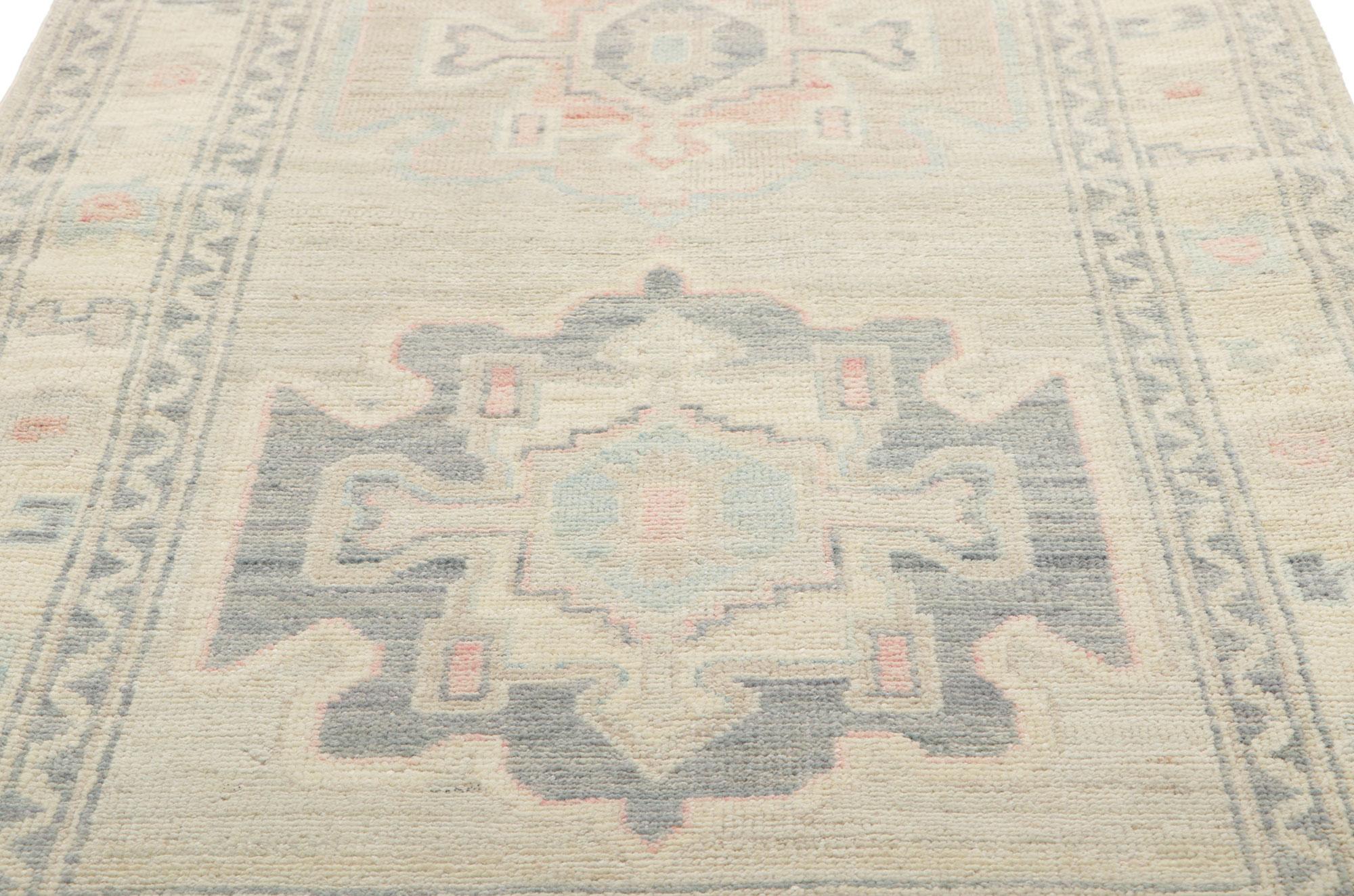 Hand-Knotted Modern Muted Pastel Oushak Rug, Contemporary Elegance Meets Quiet Sophistication For Sale