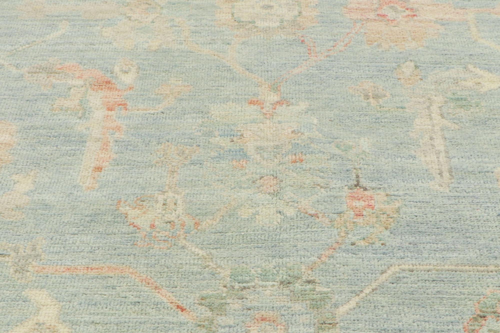 New Contemporary Bunte blaue Oushak Teppich mit Transitional Style im Zustand „Neu“ im Angebot in Dallas, TX