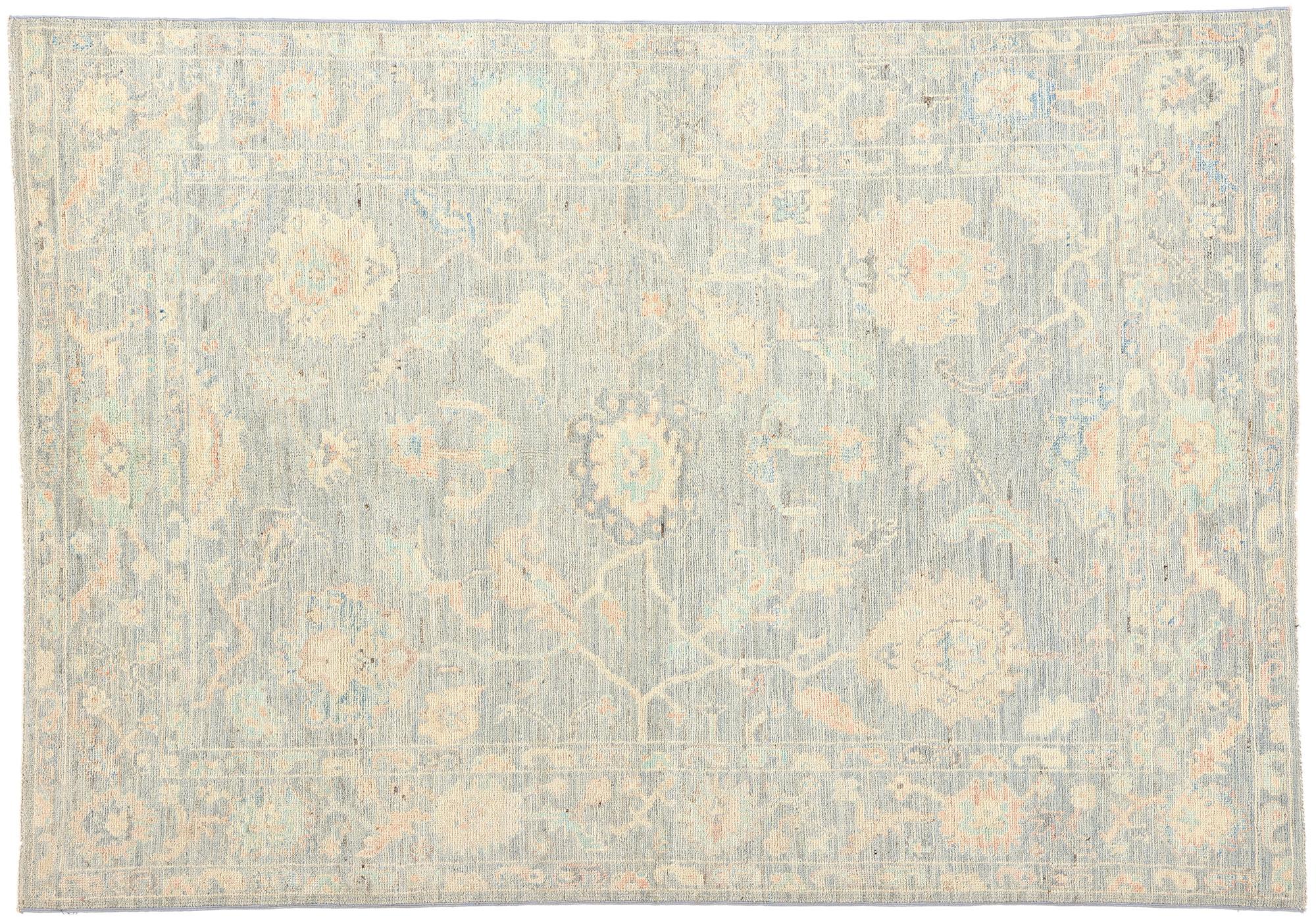 New Modern Style Oushak Rug with Soft Colors For Sale 3