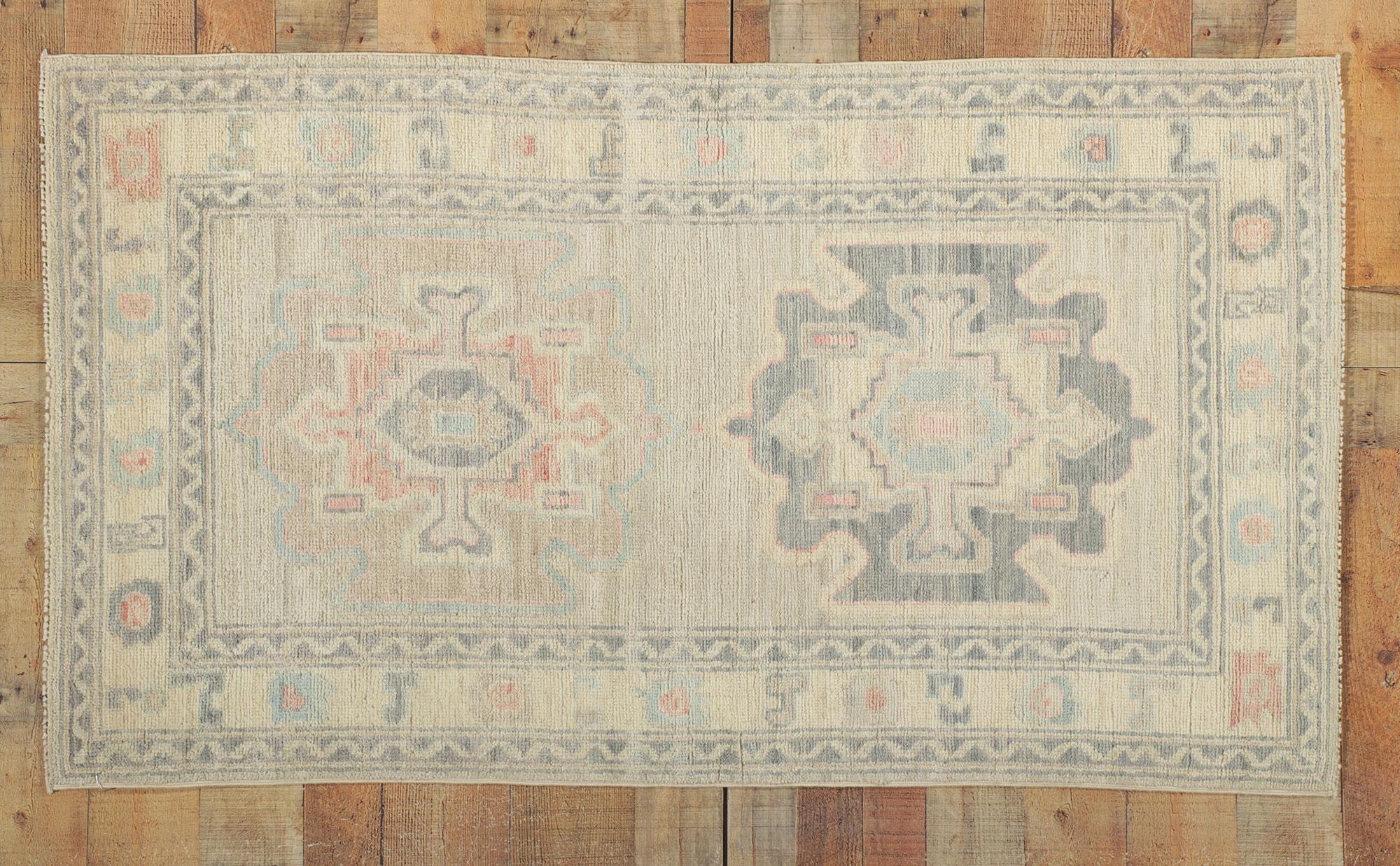Wool Modern Muted Pastel Oushak Rug, Contemporary Elegance Meets Quiet Sophistication For Sale