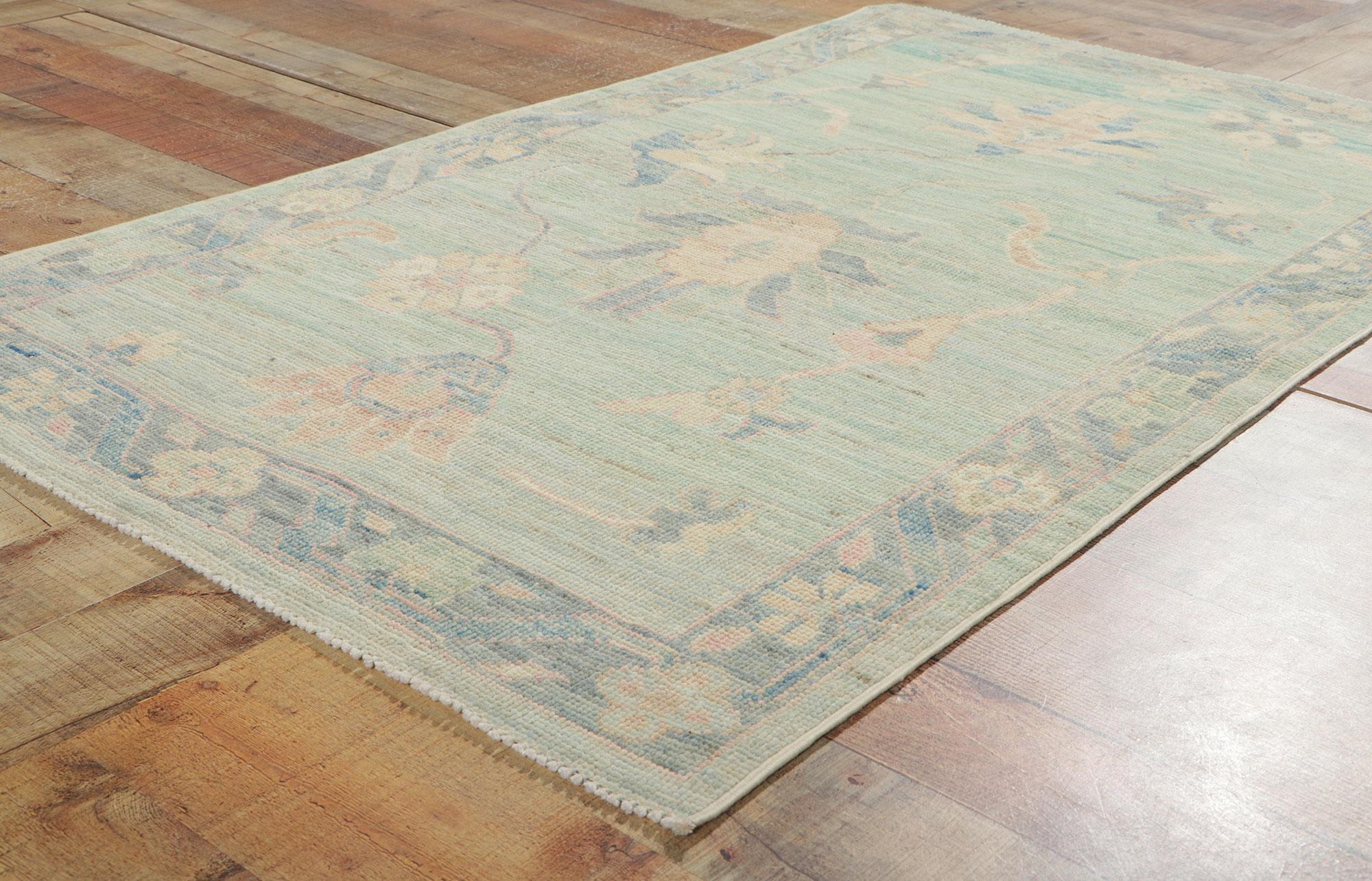 Wool Baby Blue Pastel Oushak Rug, Contemporary Elegance Meets Modern Georgian Style For Sale