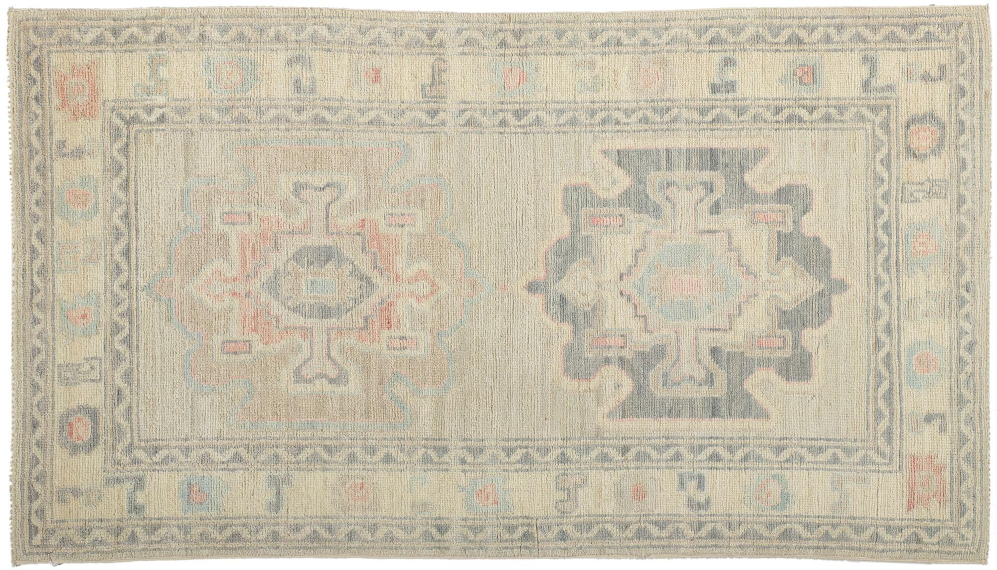 Modern Muted Pastel Oushak Rug, Contemporary Elegance Meets Quiet Sophistication For Sale 1