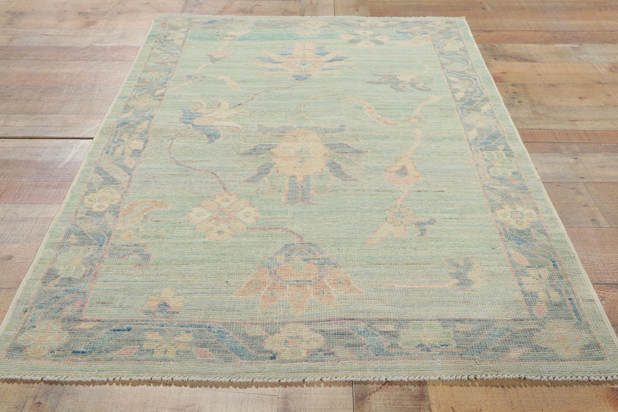 Baby Blue Pastel Oushak Rug, Contemporary Elegance Meets Modern Georgian Style For Sale 1