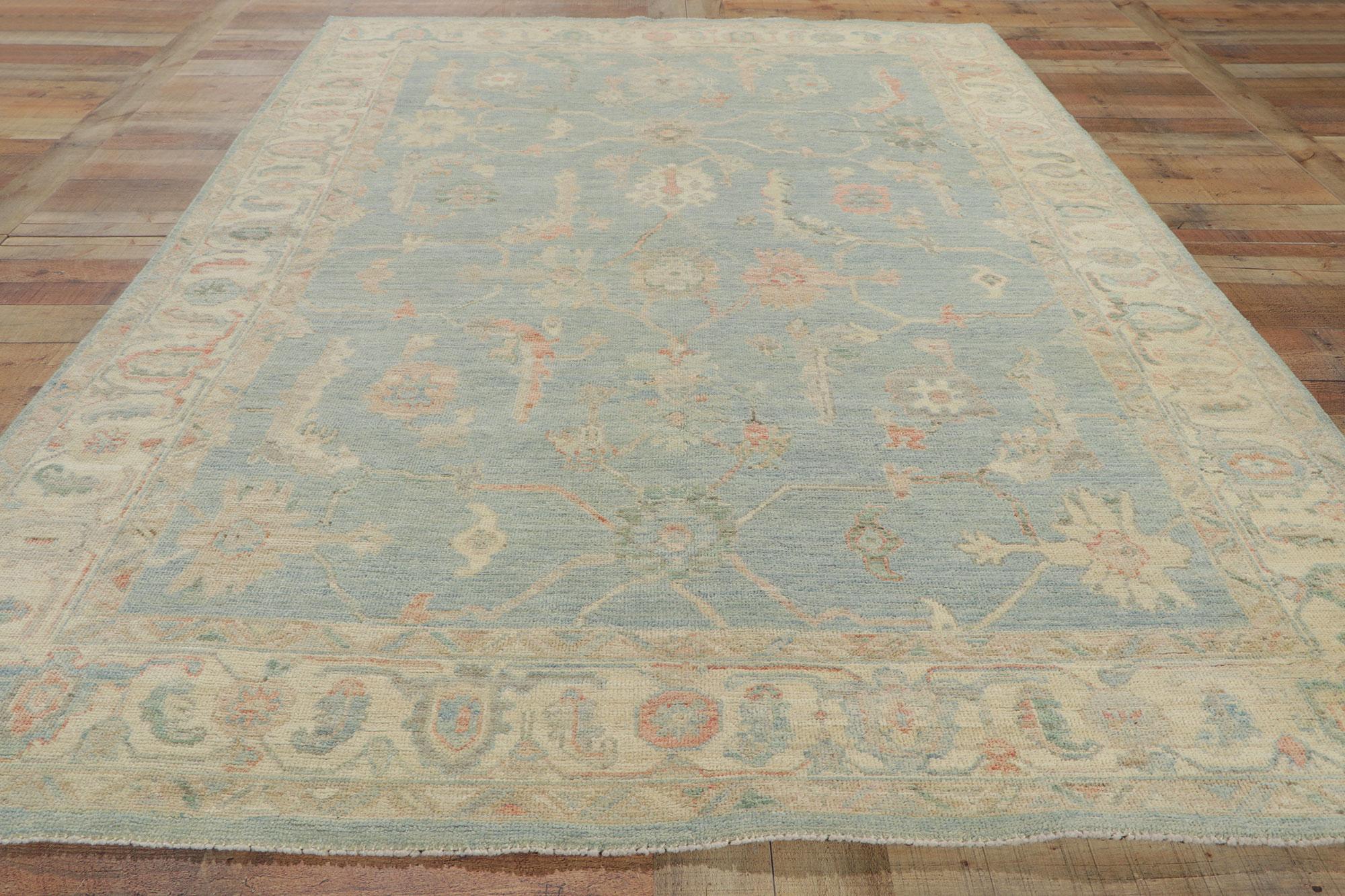 New Contemporary Bunte blaue Oushak Teppich mit Transitional Style im Angebot 1