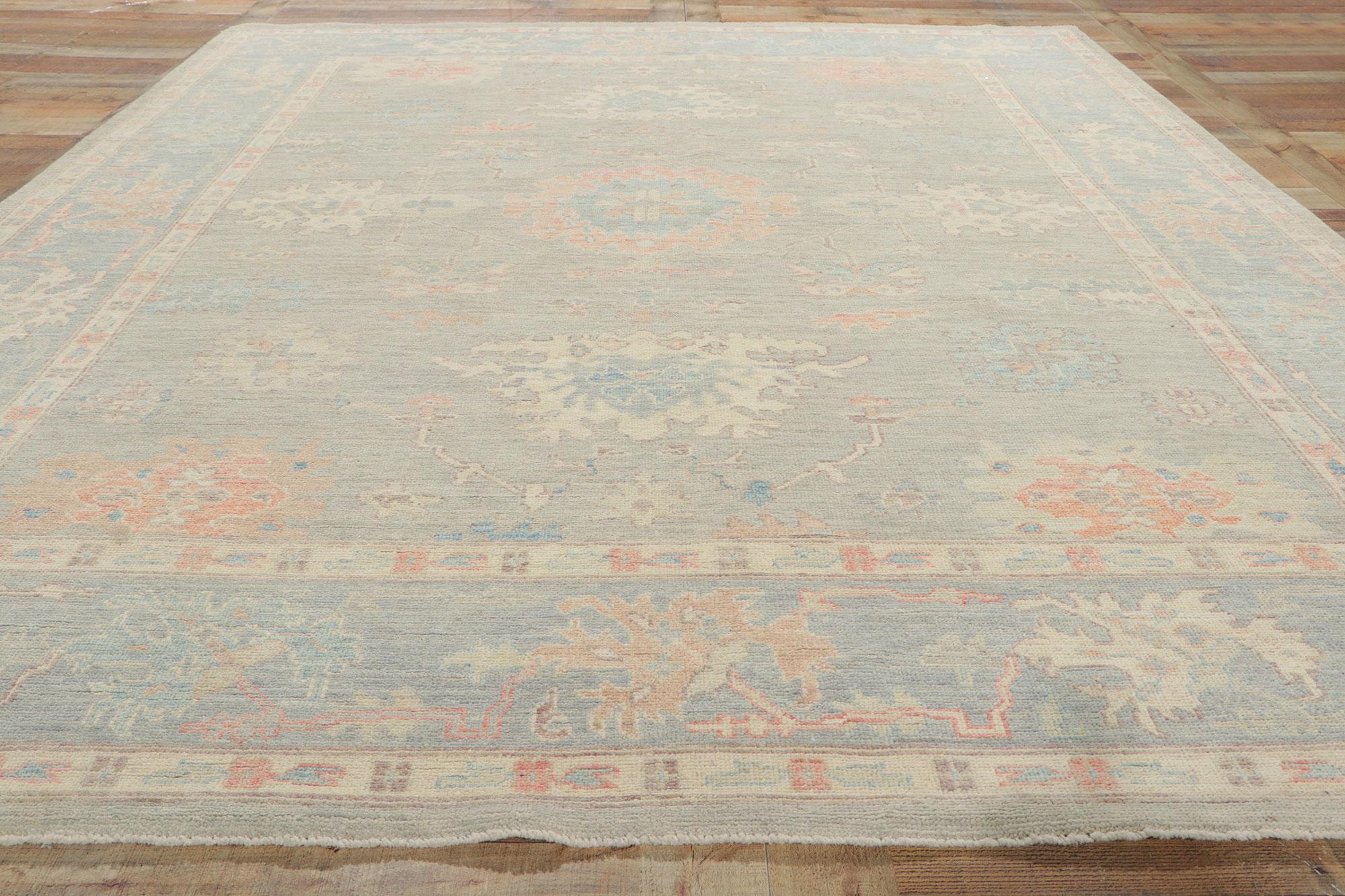 Colorful Pastel Oushak Rug, Regencycore Elegance Meets Modern Bridgerton Style For Sale 1