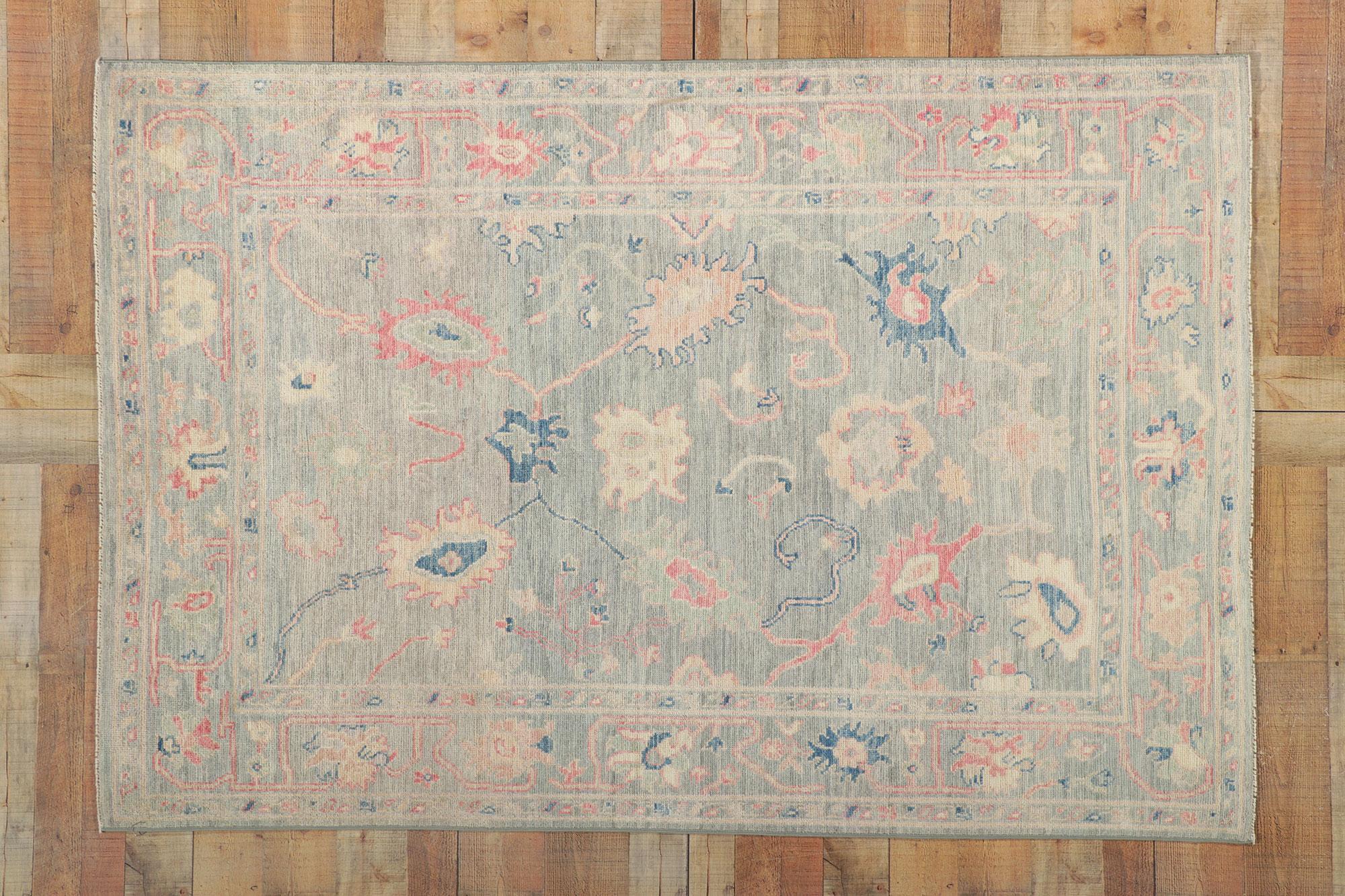 New Modern Style Oushak Rug with Soft Colors For Sale 1