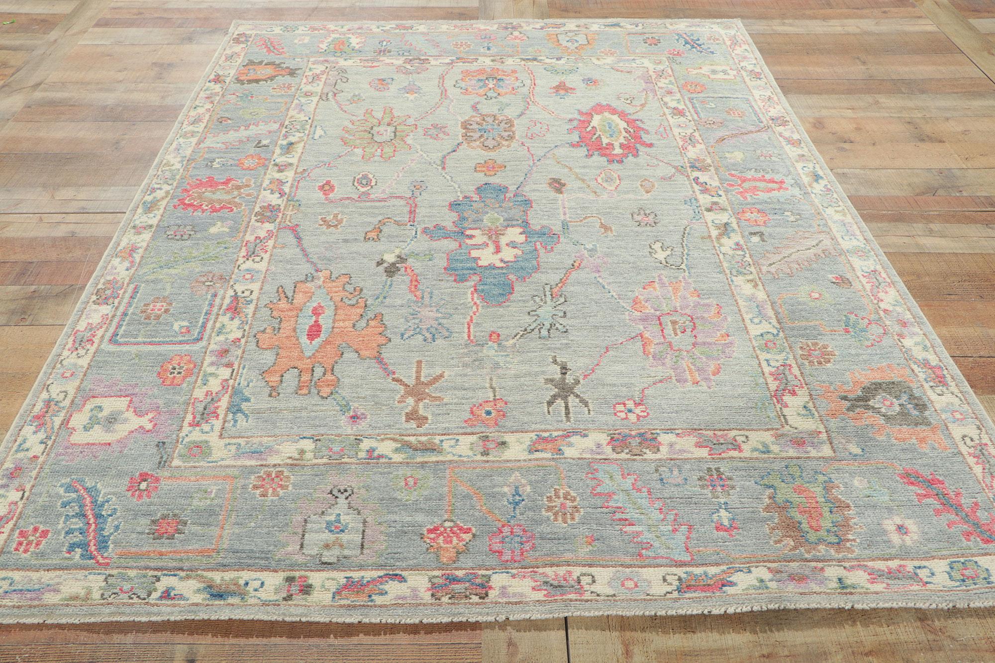 New Modern Style Oushak Rug with Soft Colors For Sale 1