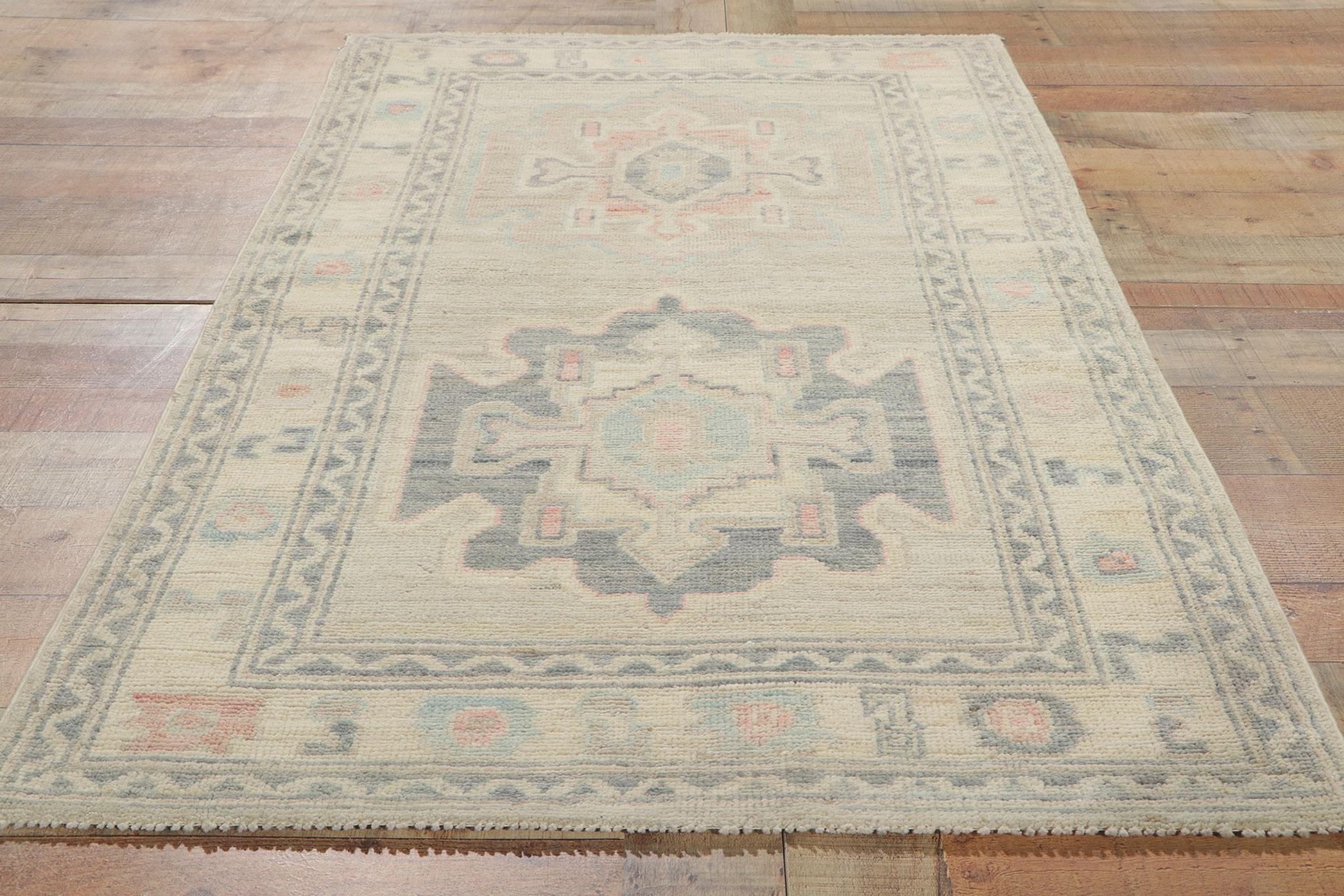 Modern Muted Pastel Oushak Rug, Contemporary Elegance Meets Quiet Sophistication For Sale 2