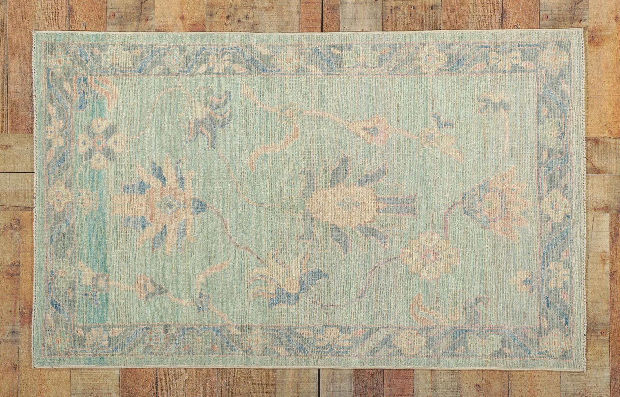 Baby Blue Pastel Oushak Rug, Contemporary Elegance Meets Modern Georgian Style For Sale 2