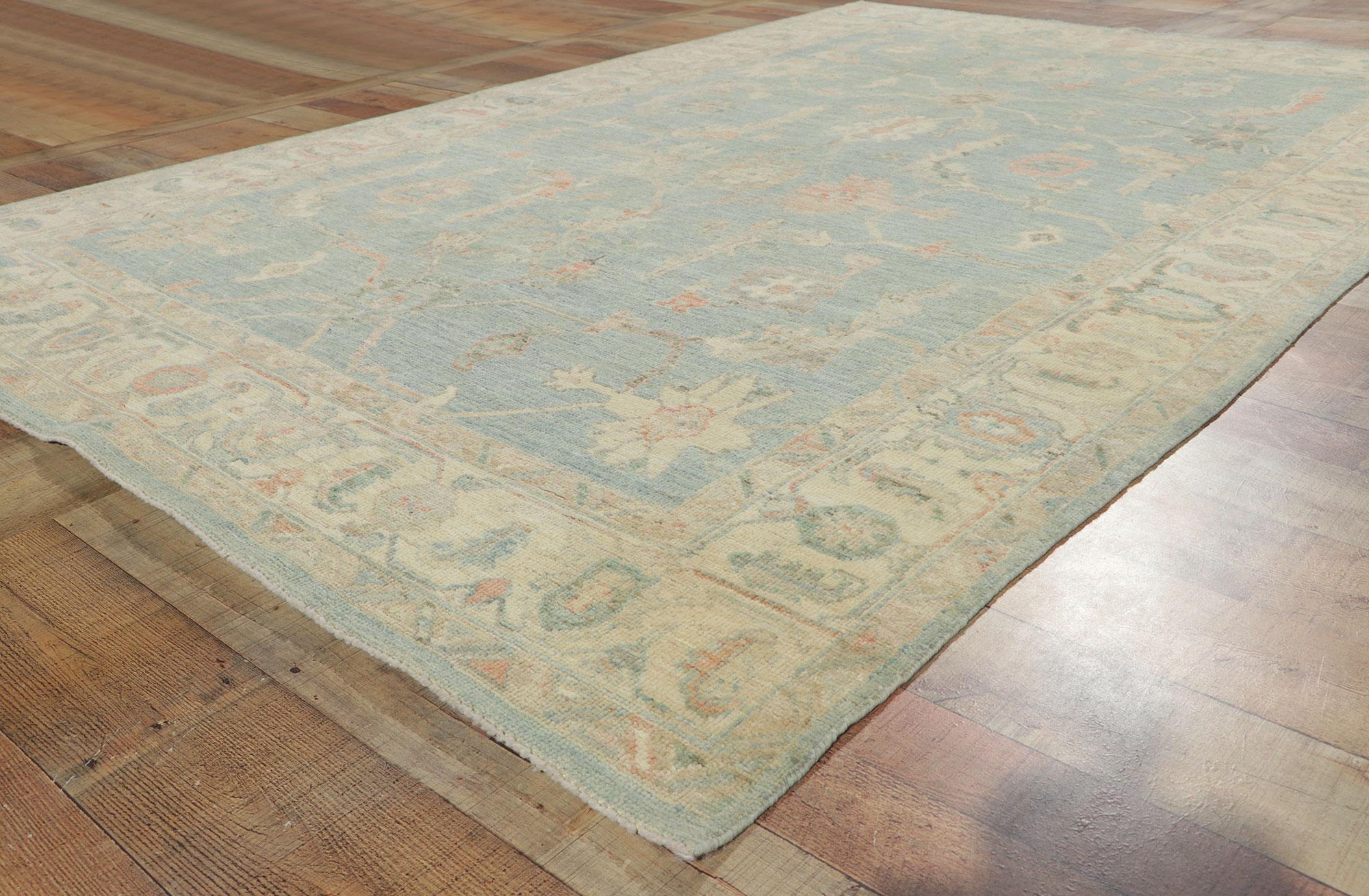 New Contemporary Bunte blaue Oushak Teppich mit Transitional Style im Angebot 2
