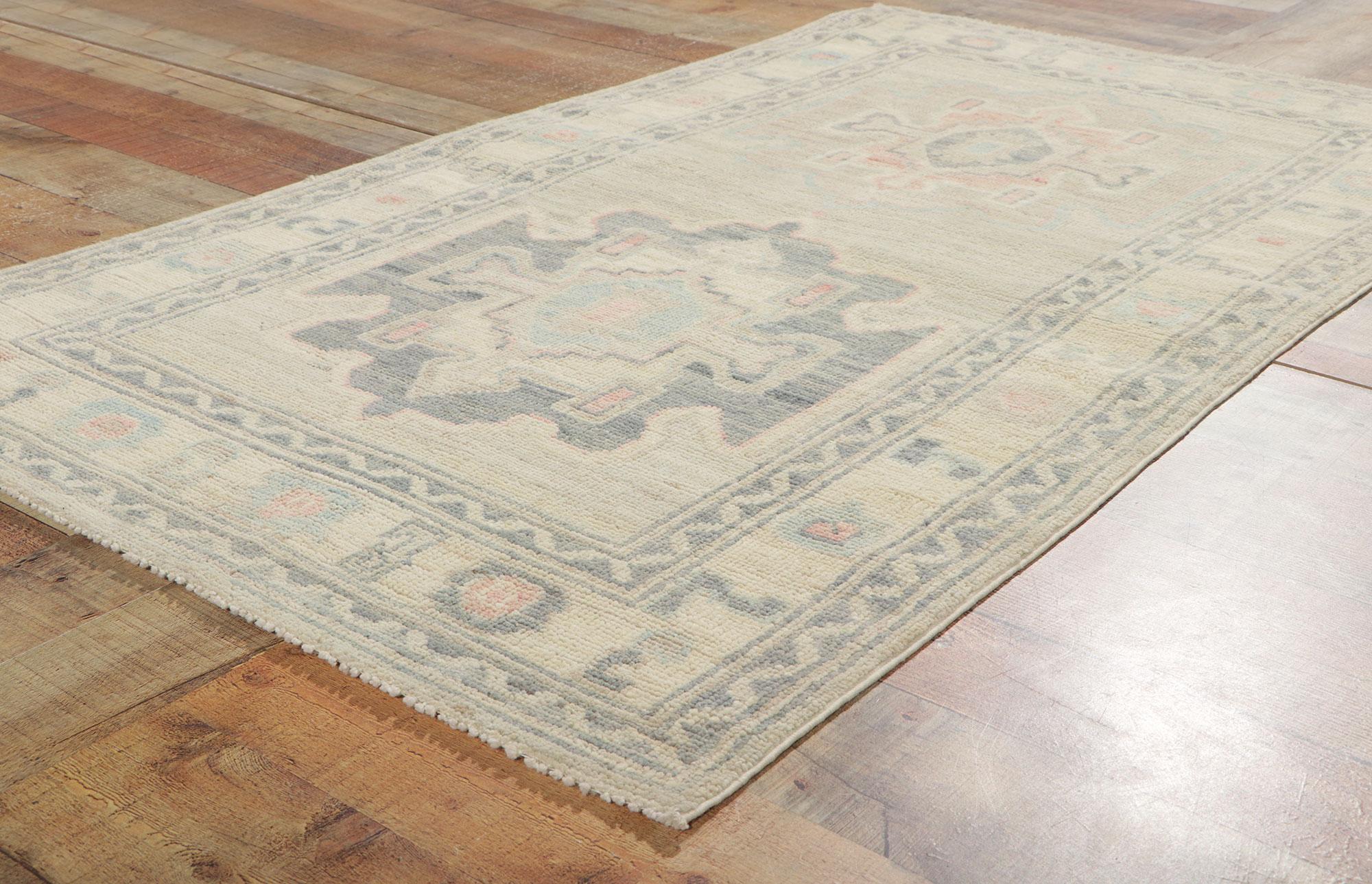 Modern Muted Pastel Oushak Rug, Contemporary Elegance Meets Quiet Sophistication For Sale 3