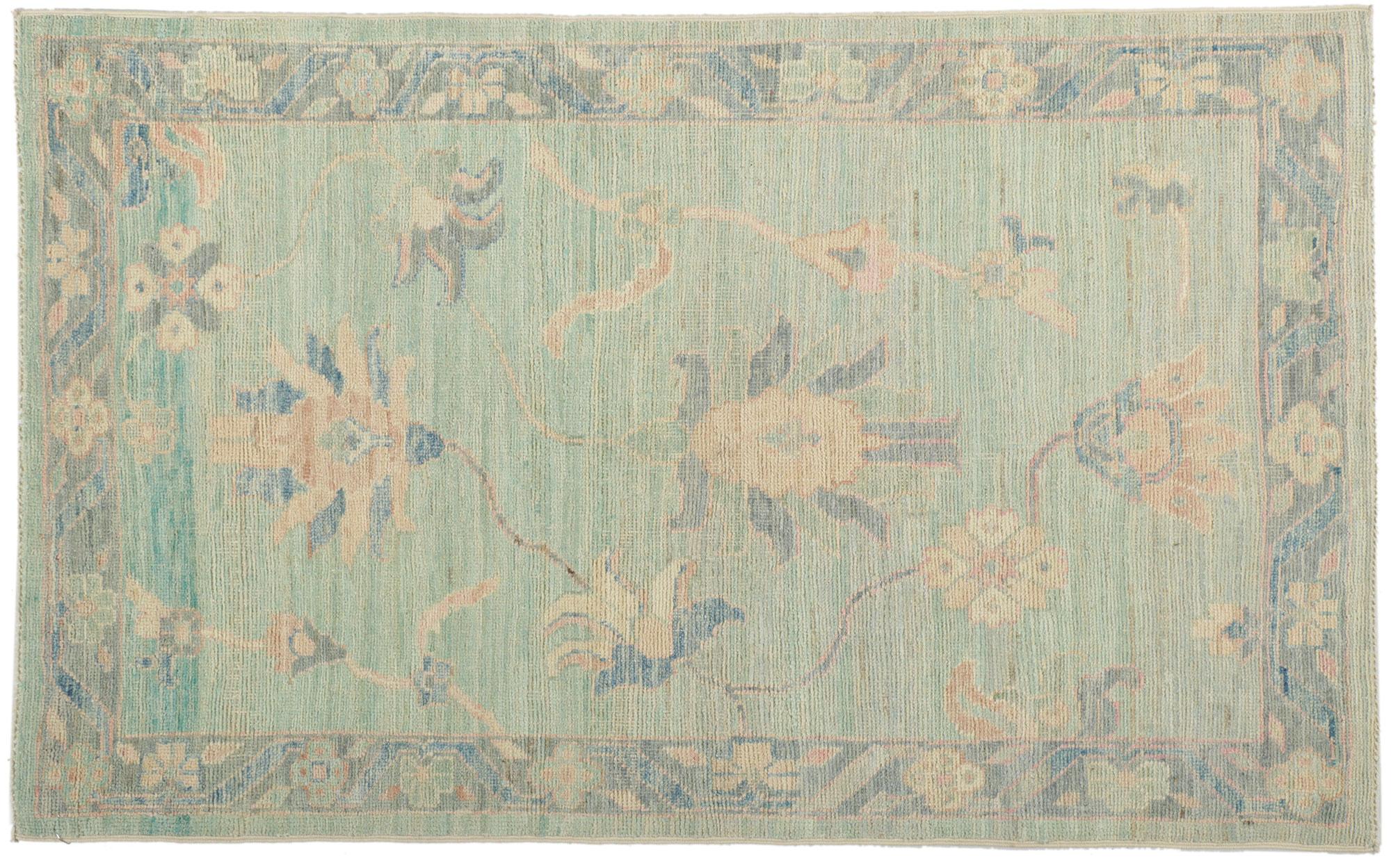 Baby Blue Pastel Oushak Rug, Contemporary Elegance Meets Modern Georgian Style For Sale 3