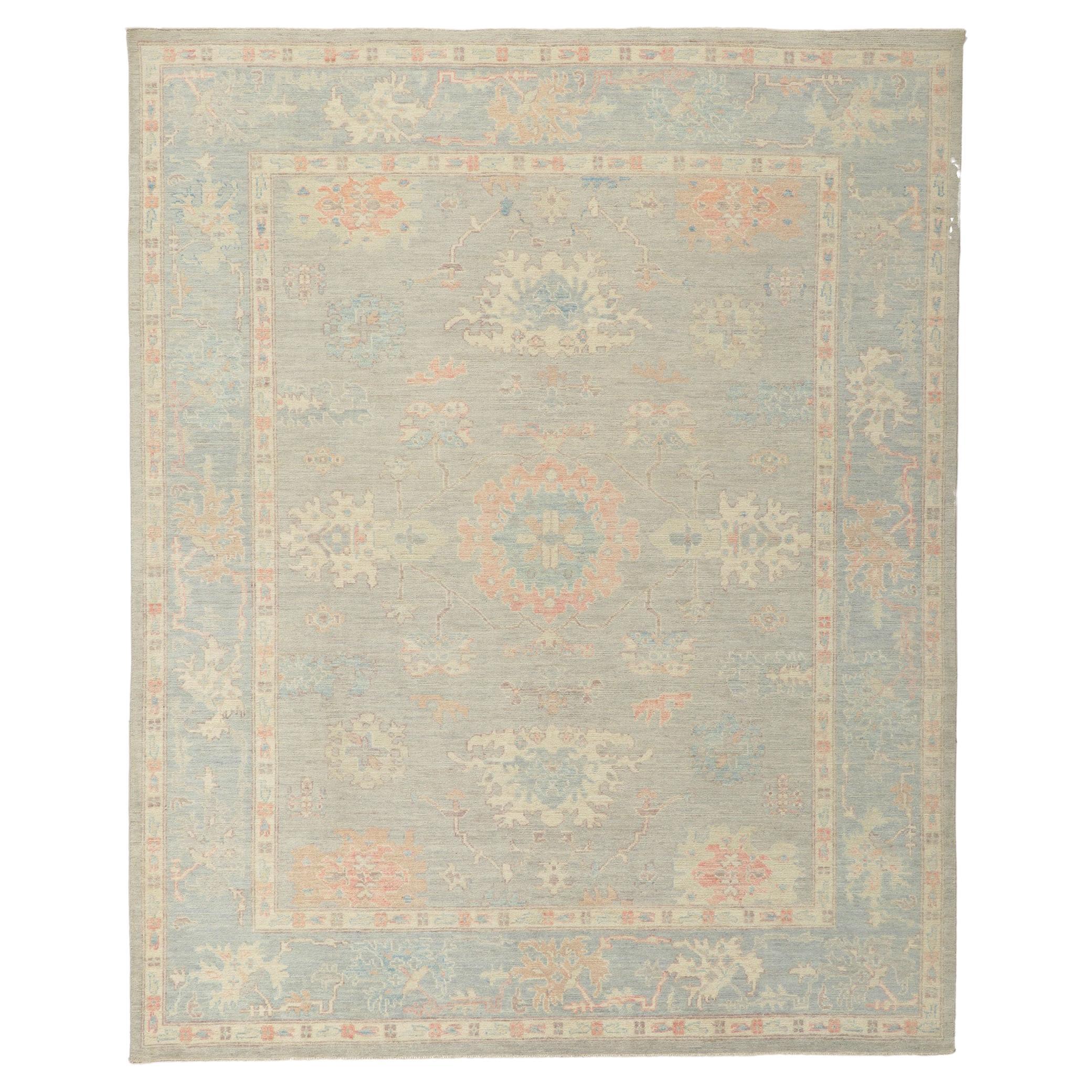 Colorful Pastel Oushak Rug, Regencycore Elegance Meets Modern Bridgerton Style For Sale