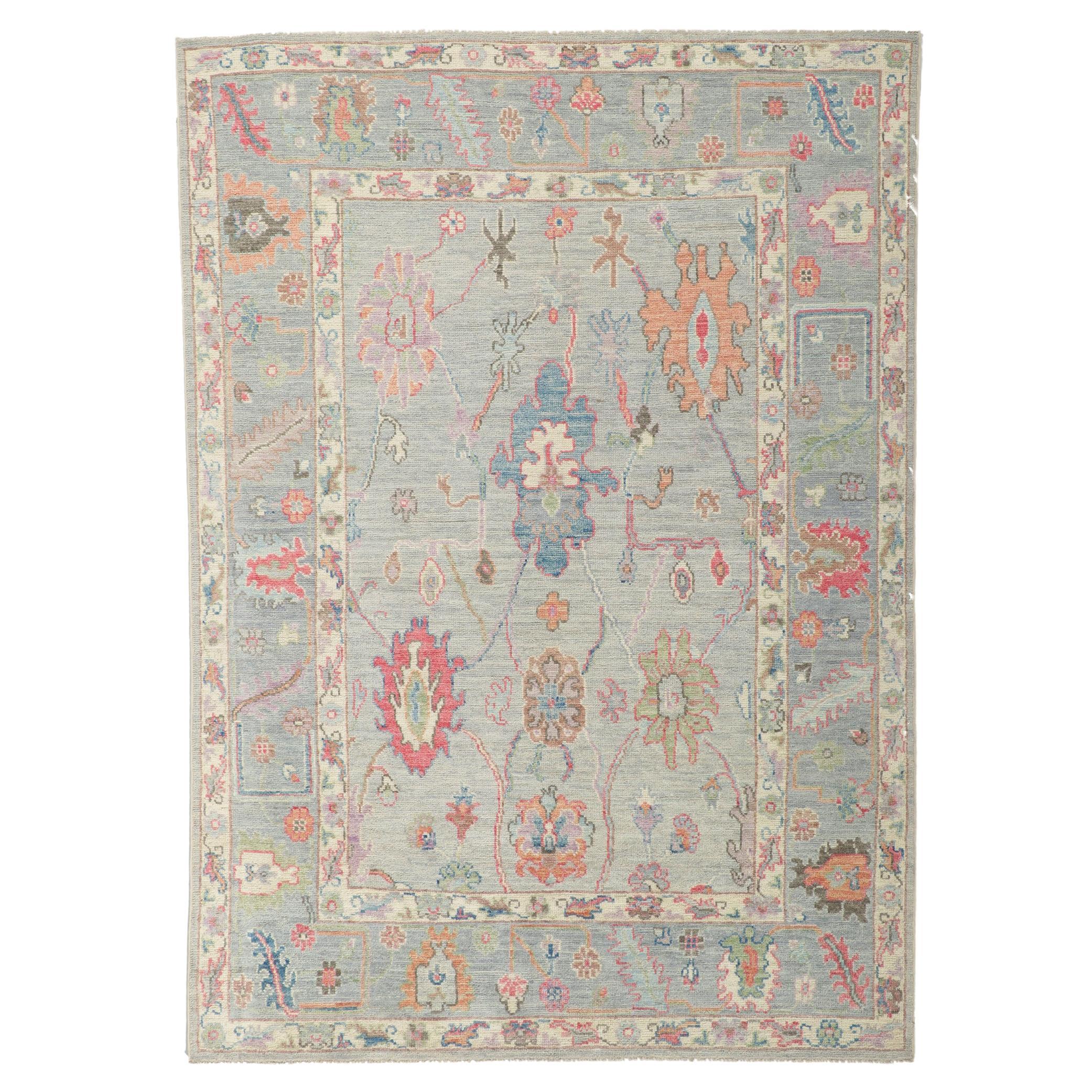 New Modern Style Oushak Rug with Soft Colors