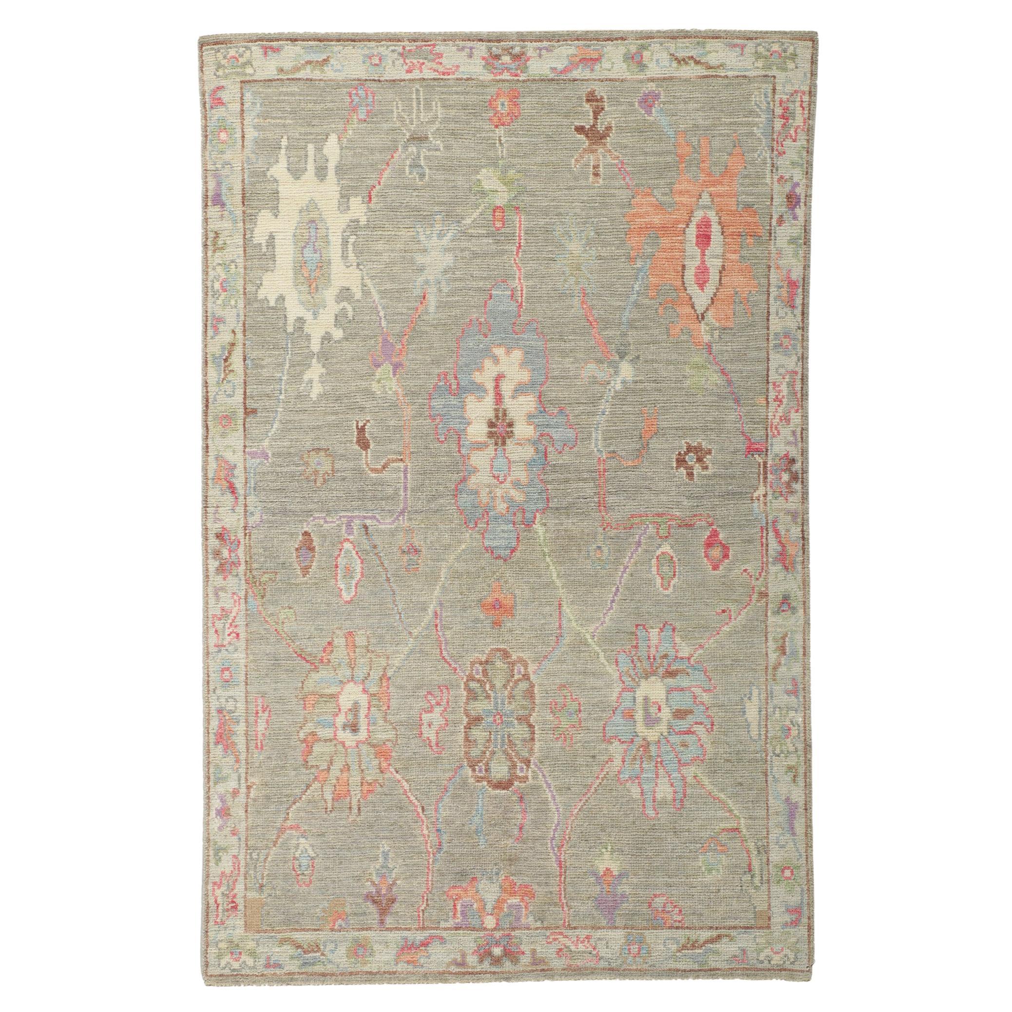 New Modern Style Oushak Rug with Soft Colors For Sale