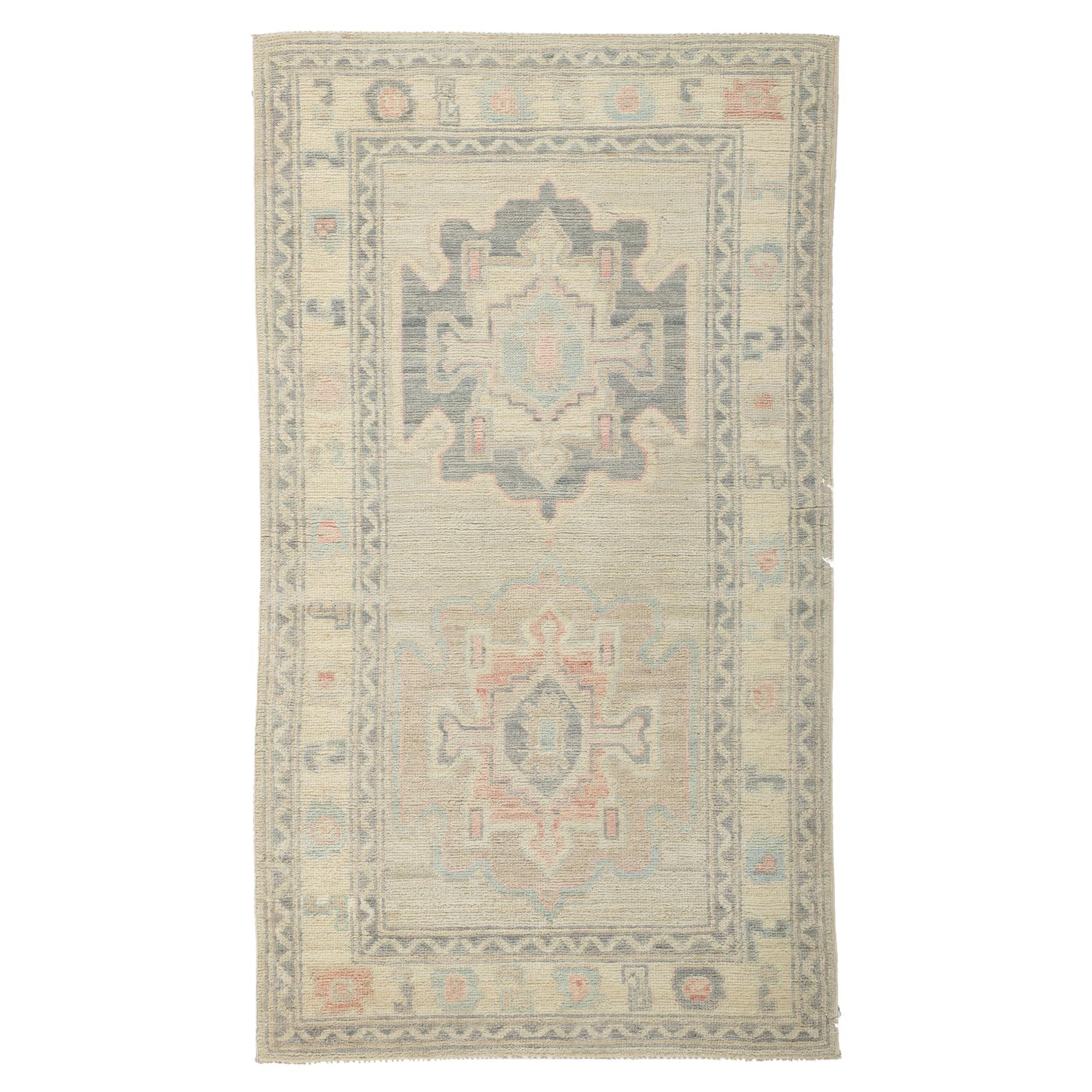 Modern Muted Pastel Oushak Rug, Contemporary Elegance Meets Quiet Sophistication For Sale