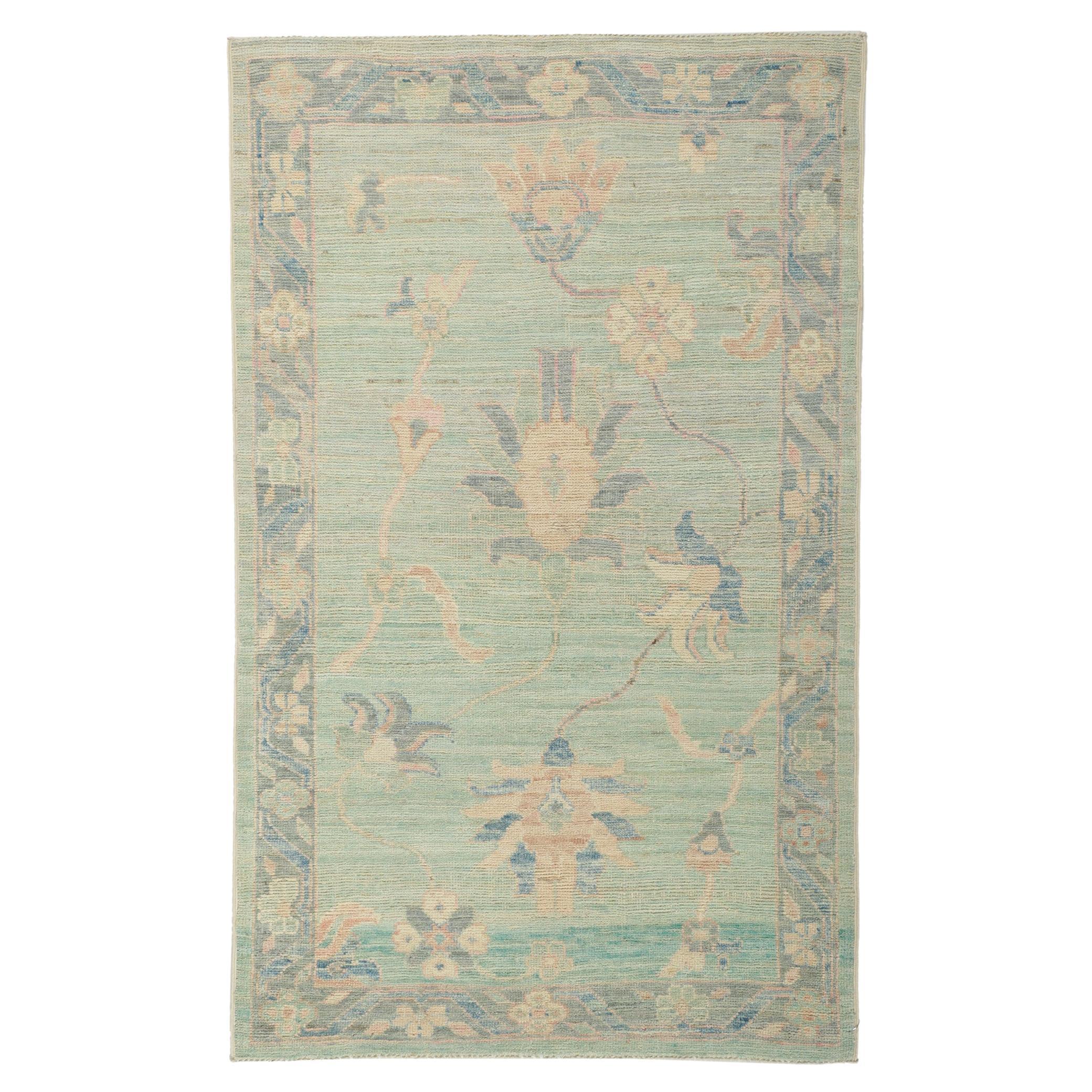 Baby Blue Pastel Oushak Rug, Contemporary Elegance Meets Modern Georgian Style For Sale