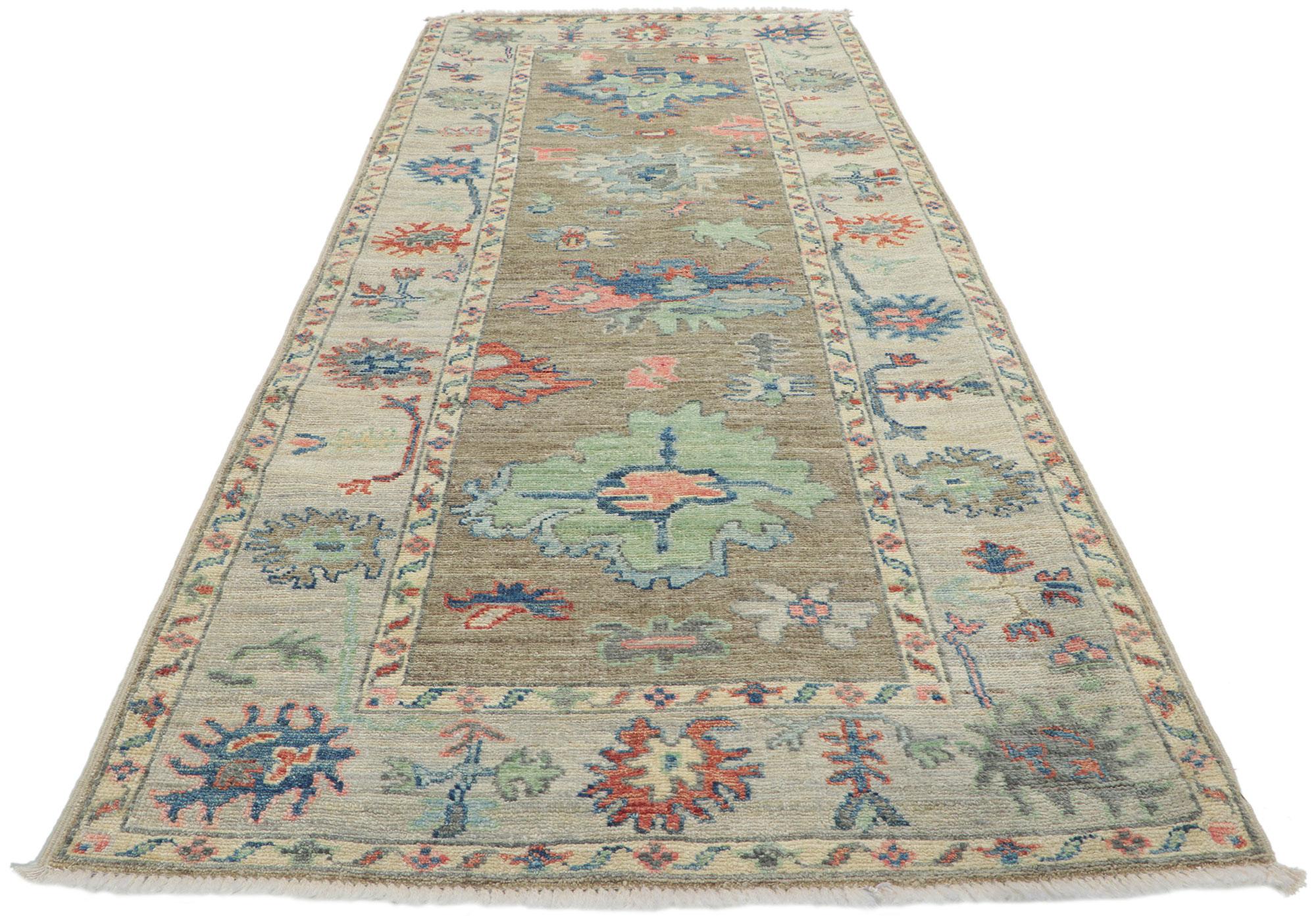 Pakistani New Modern Style Oushak Runner with Soft Colors For Sale