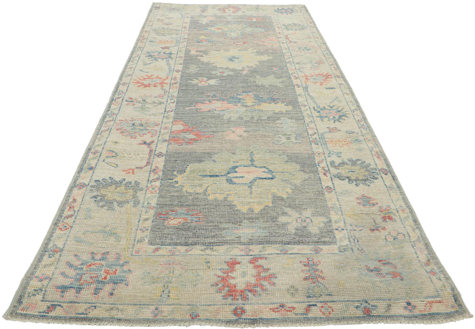 Pakistani New Modern Style Oushak Runner with Soft Colors For Sale