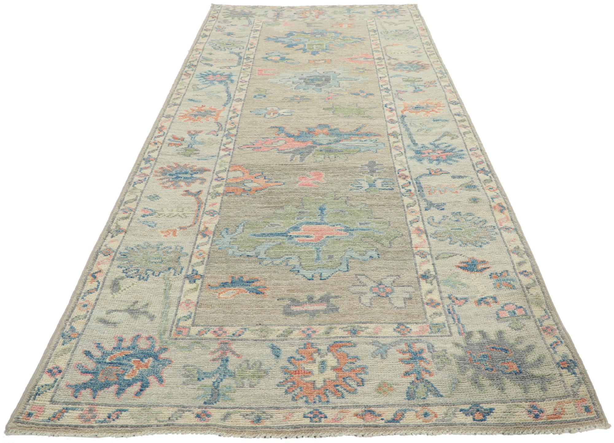 Pakistani New Modern Style Oushak Runner with Soft Colors For Sale