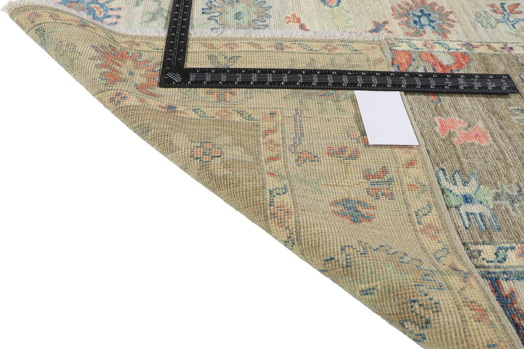 Hand-Knotted New Modern Style Oushak Runner with Soft Colors For Sale