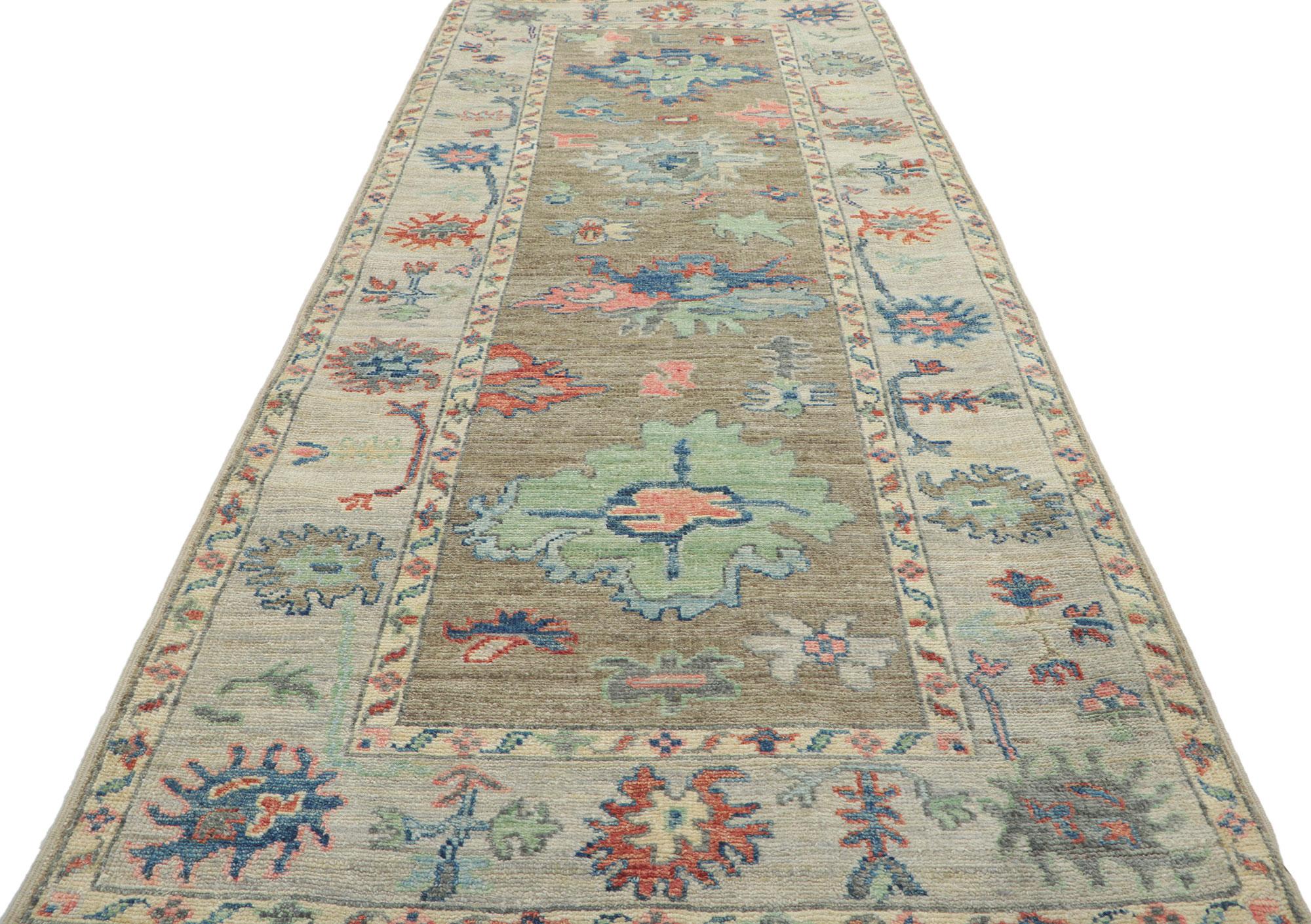 Contemporary New Modern Style Oushak Runner with Soft Colors For Sale