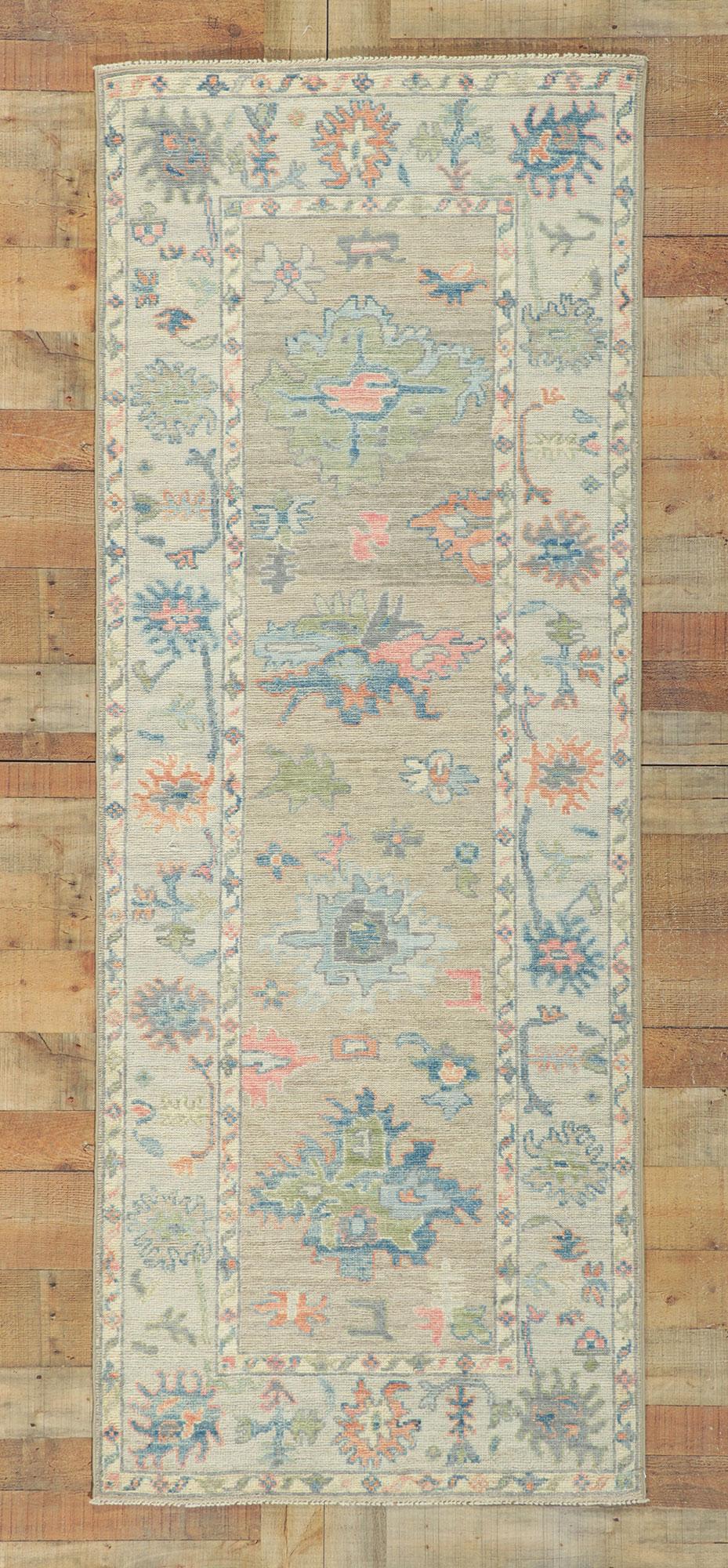 Contemporary New Modern Style Oushak Runner with Soft Colors For Sale