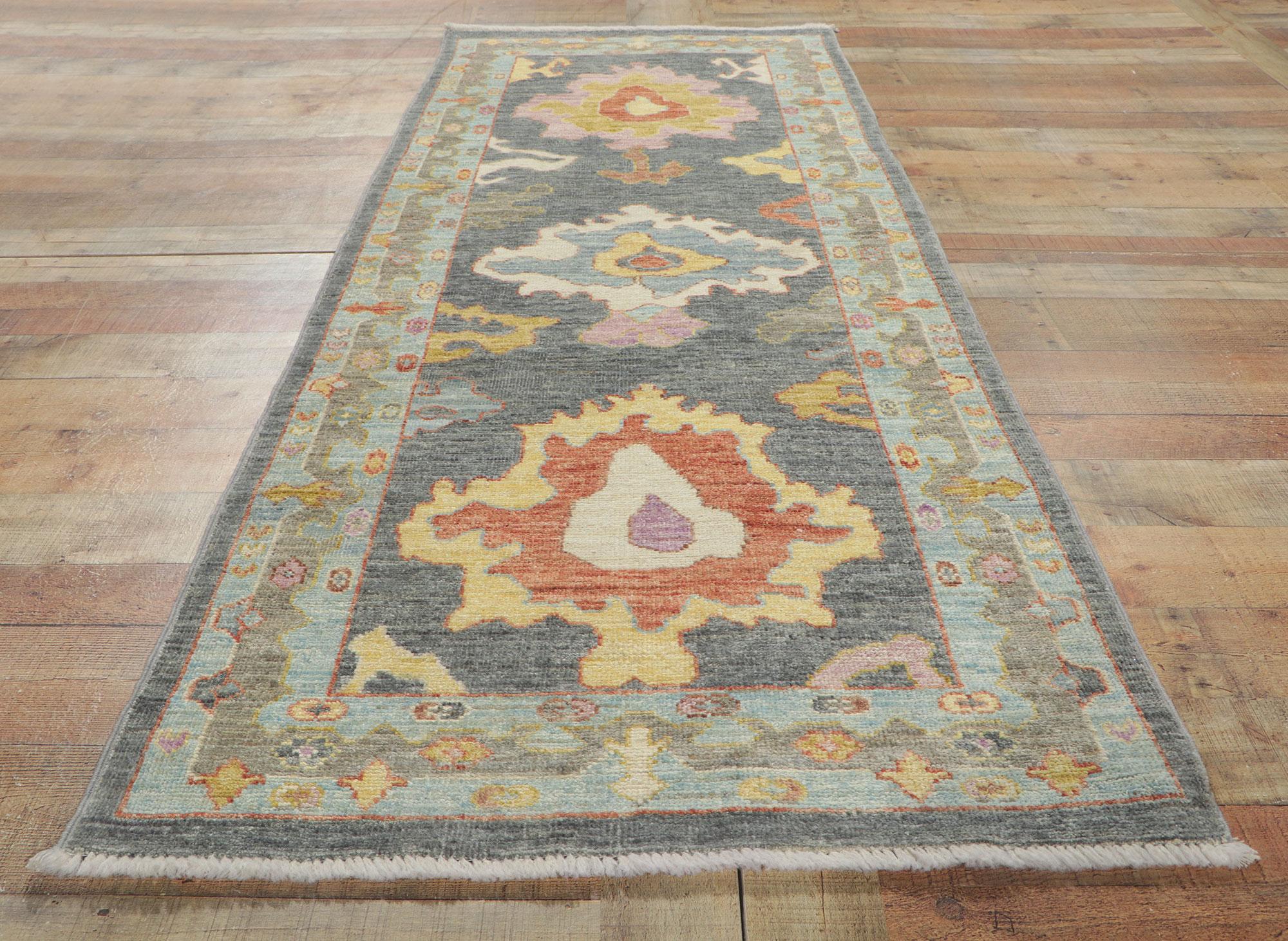 Wool New Modern Style Oushak Runner with Soft Colors For Sale