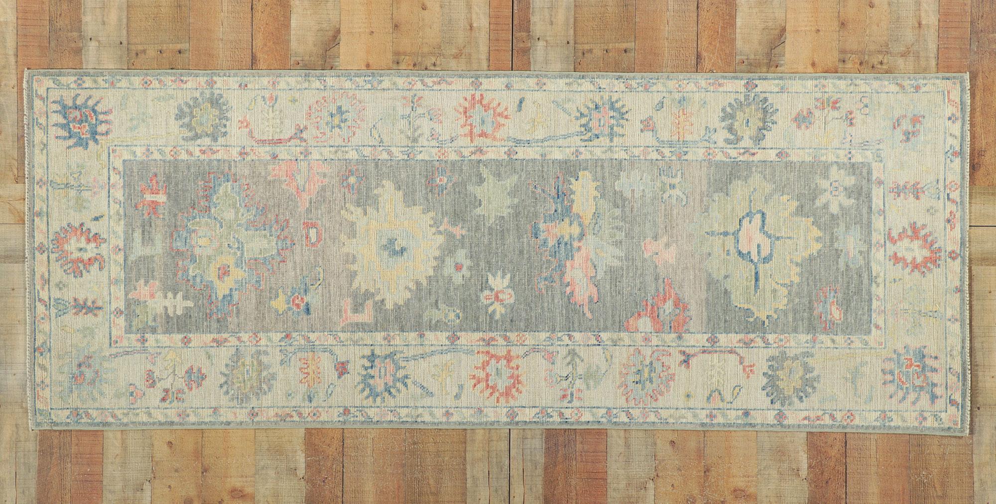 New Modern Style Oushak Runner with Soft Colors For Sale 1
