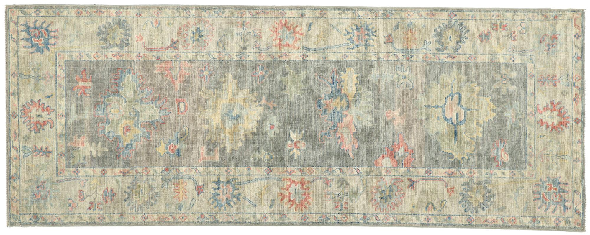 New Modern Style Oushak Runner with Soft Colors For Sale 2