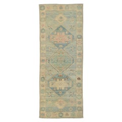 New Modern Style Oushak Runner with Soft Colors