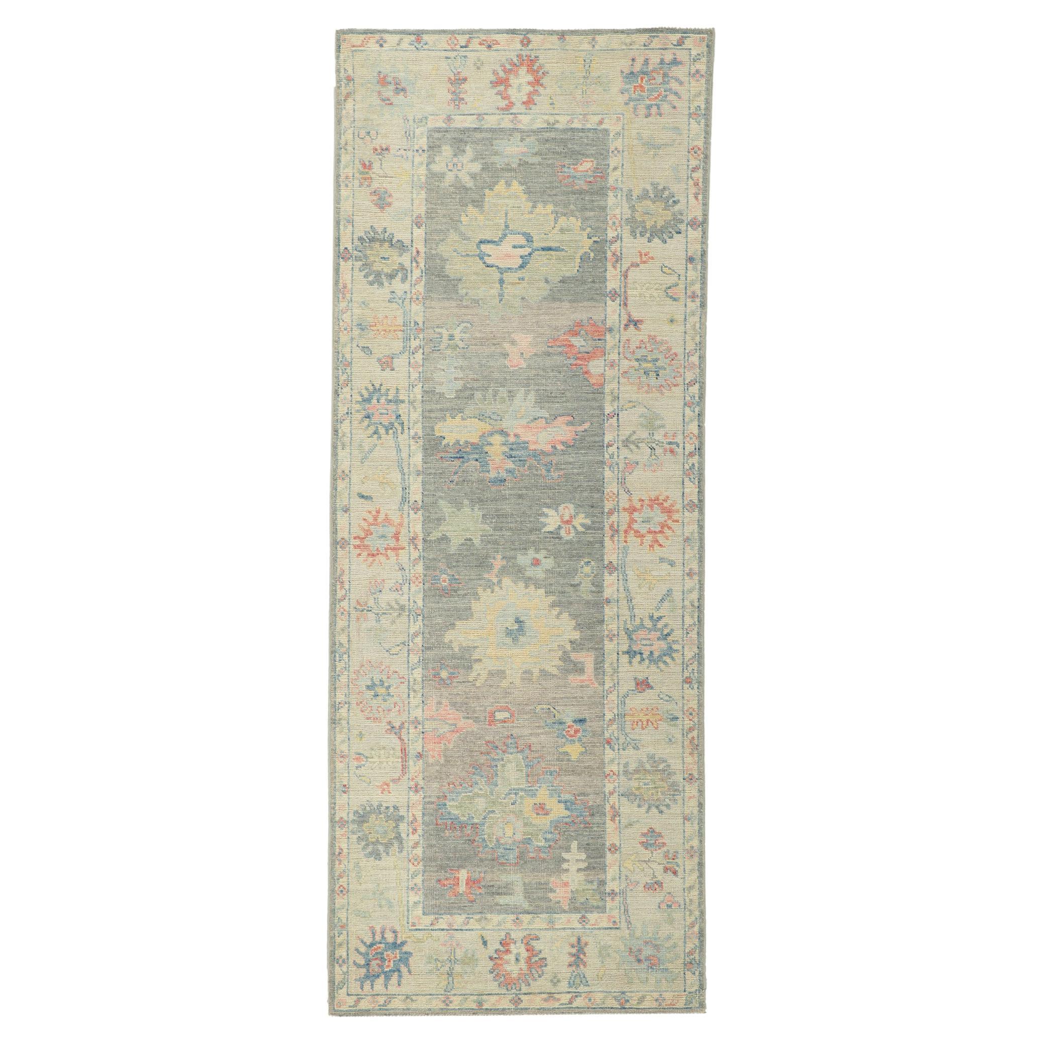 New Modern Style Oushak Runner with Soft Colors