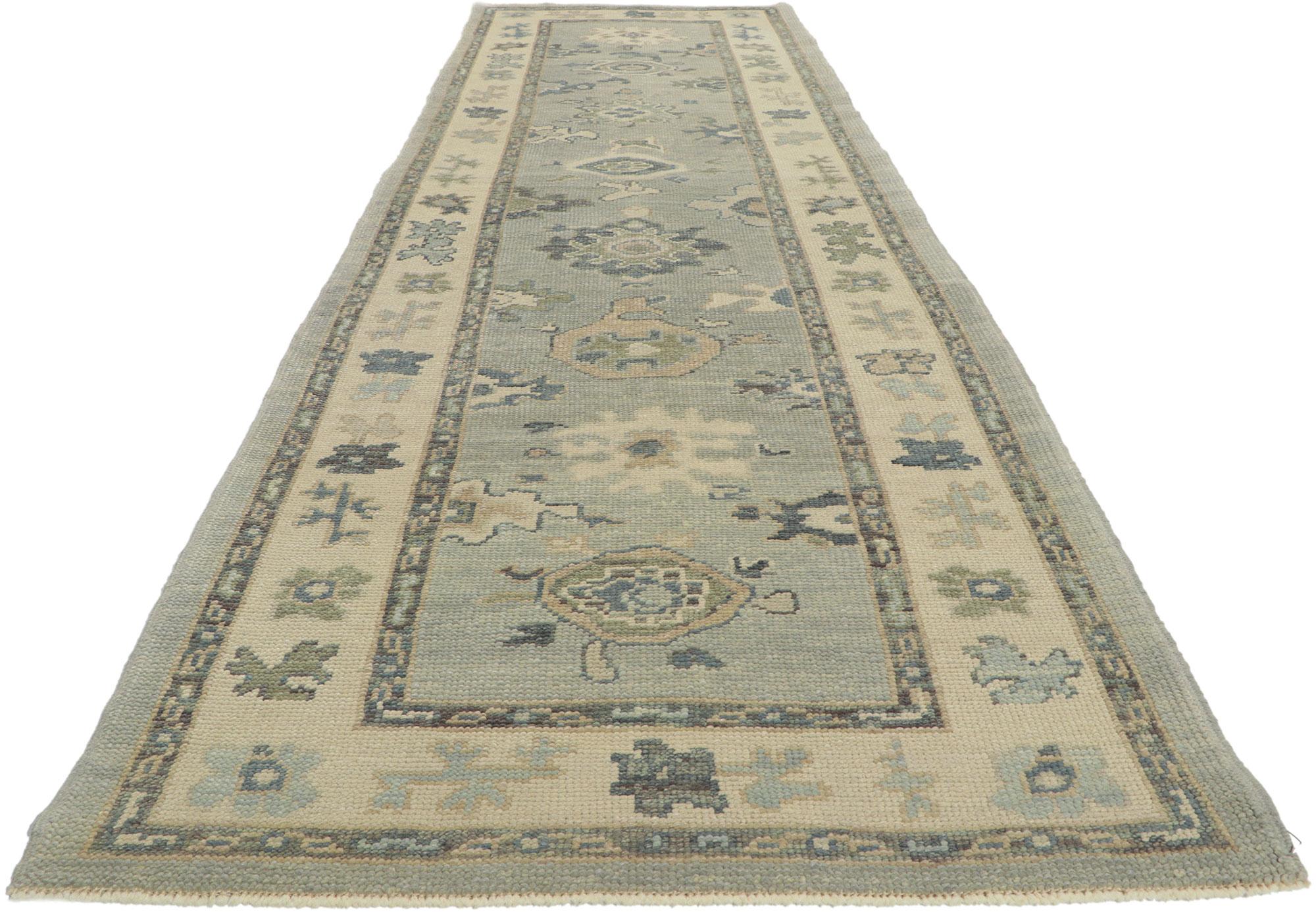 Hand-Knotted New Modern Style Turkish Oushak Hallway Runner For Sale