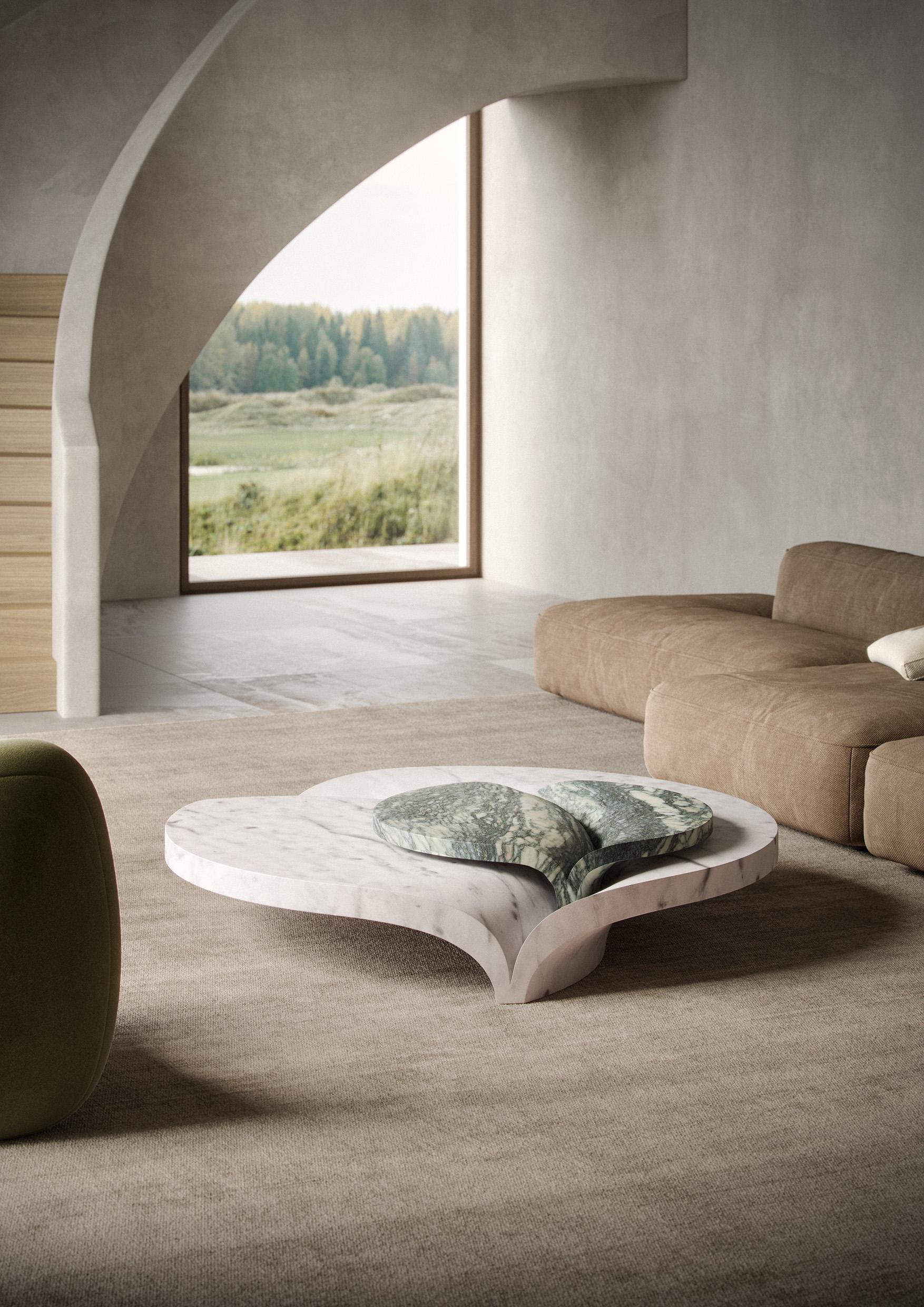 Italian New Modern table in Green and White marble, creator Venelin Kokalov For Sale