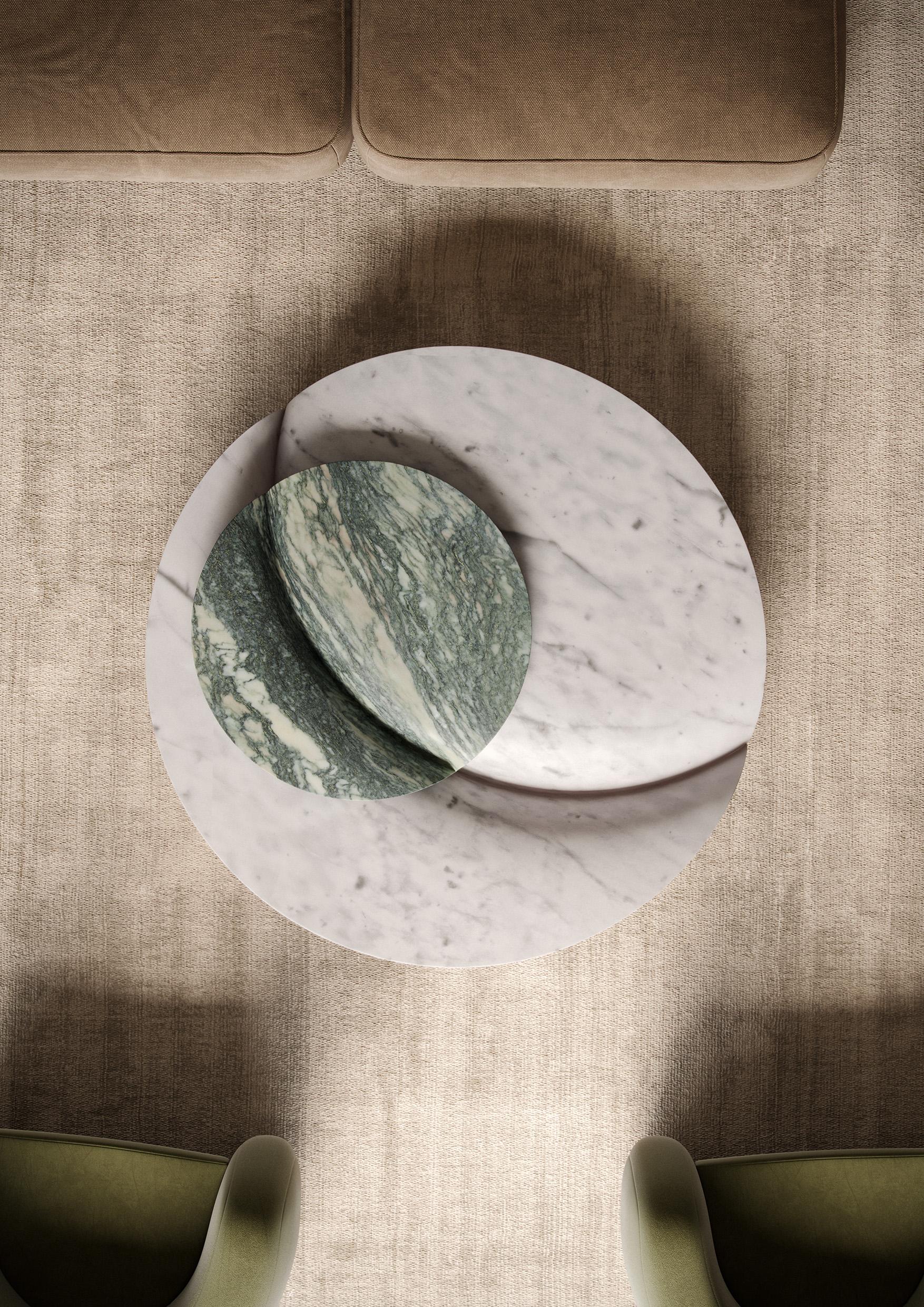 Contemporary New Modern table in Green and White marble, creator Venelin Kokalov For Sale