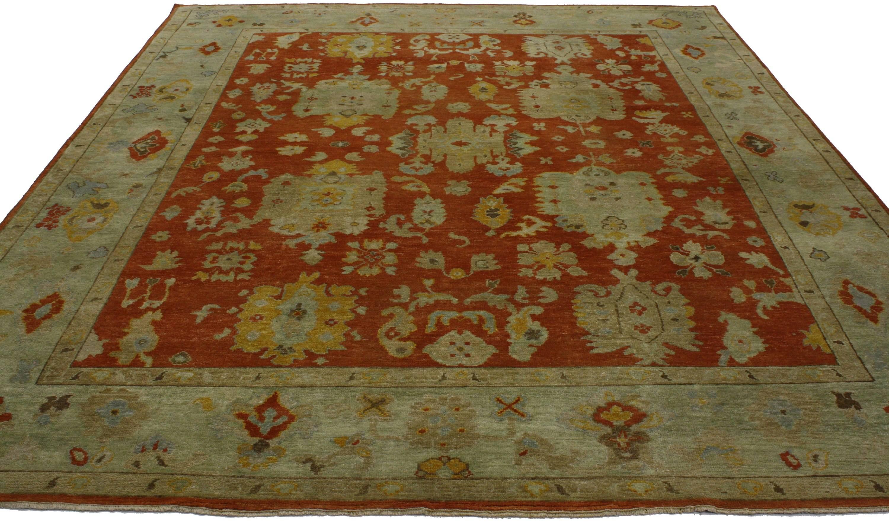 30141 New Traditional Area Rug with Oushak Design and Modern Arts and Crafts Style. With earth-inspired hues and naturalism, this hand-knotted wool new Modern style Oushak area rug beautifully embodies a Modern Arts and Crafts style. It features an