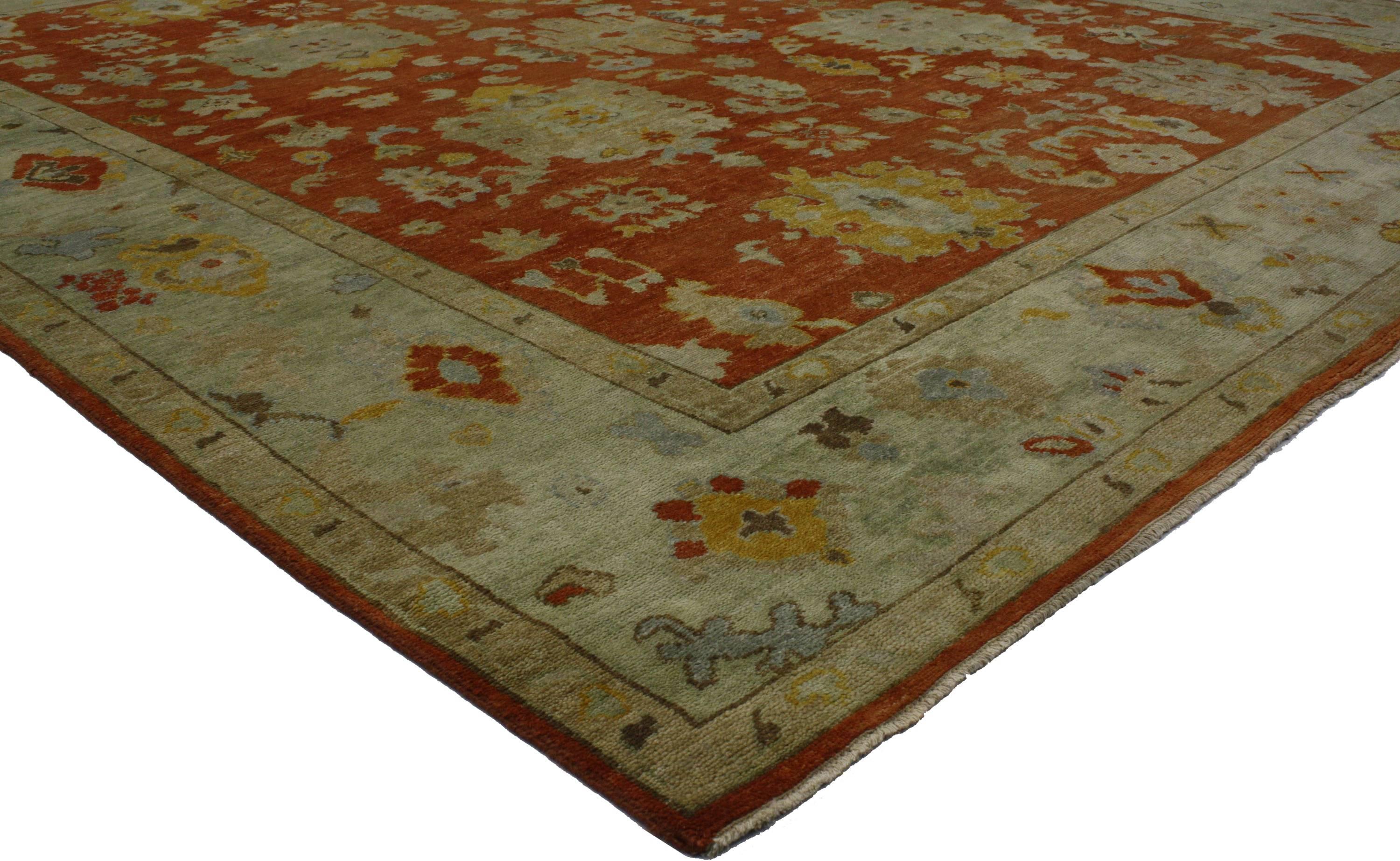 Indian New Traditional Area Rug with Oushak Design and Modern Arts and Crafts Style