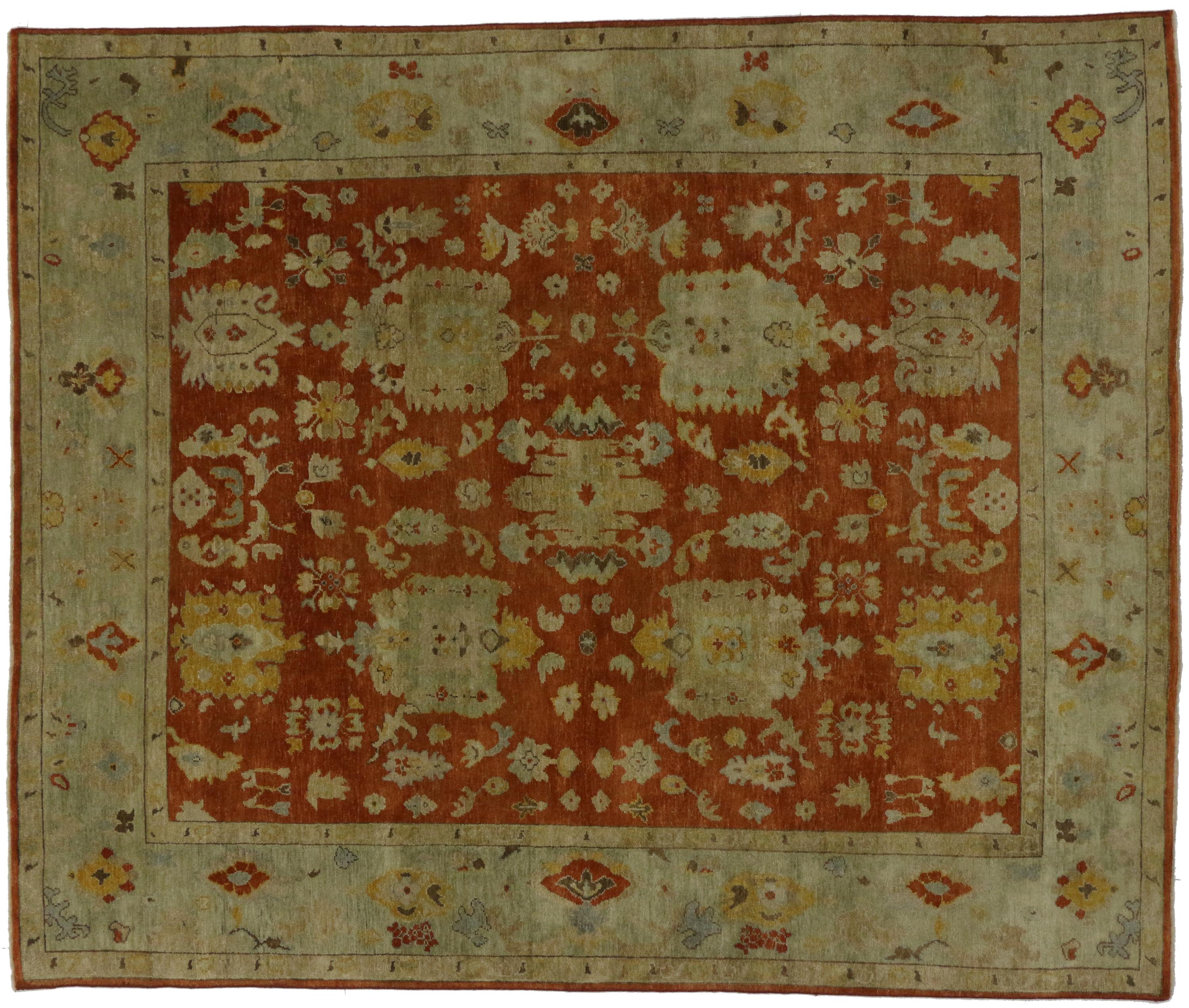 Hand-Knotted New Traditional Area Rug with Oushak Design and Modern Arts and Crafts Style