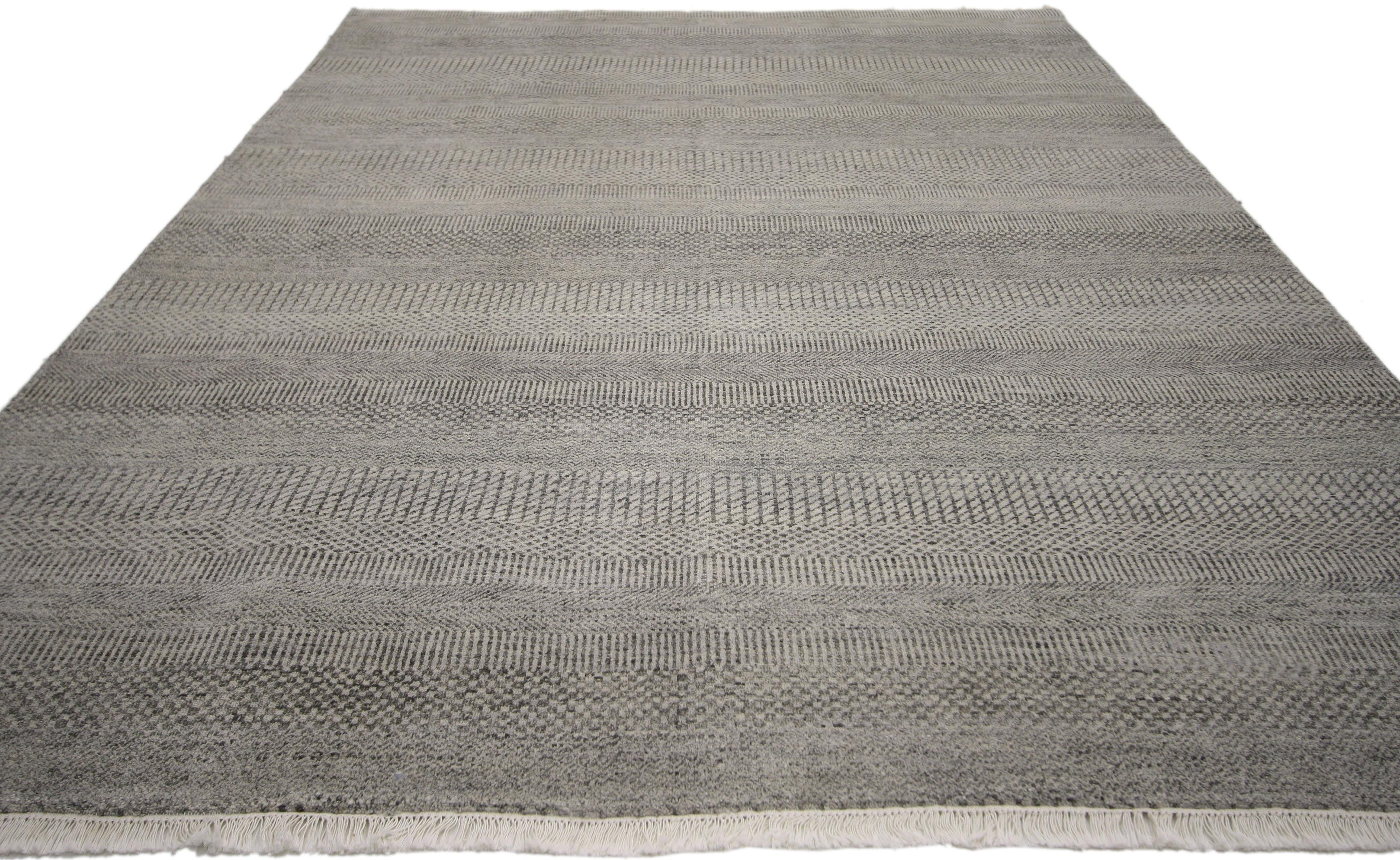 Indien Nouveau tapis gris contemporain transitionnel avec style international minimaliste  en vente