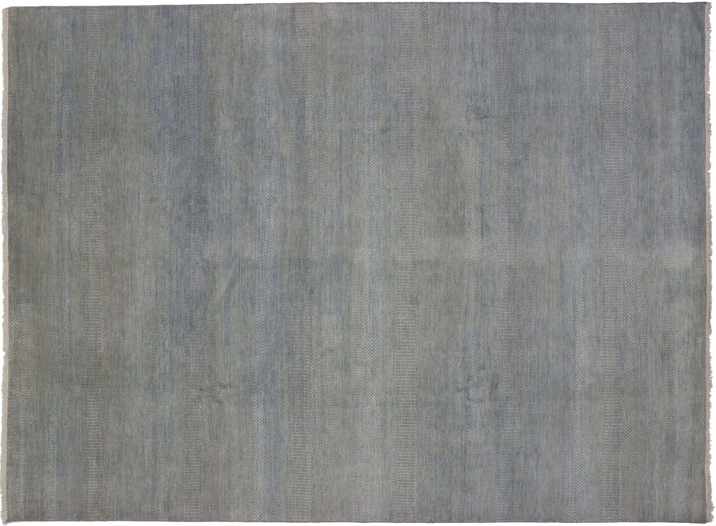 Hand-Knotted New Modern Transitional Gray-Blue Area Rug with Minimalist Contemporary Style